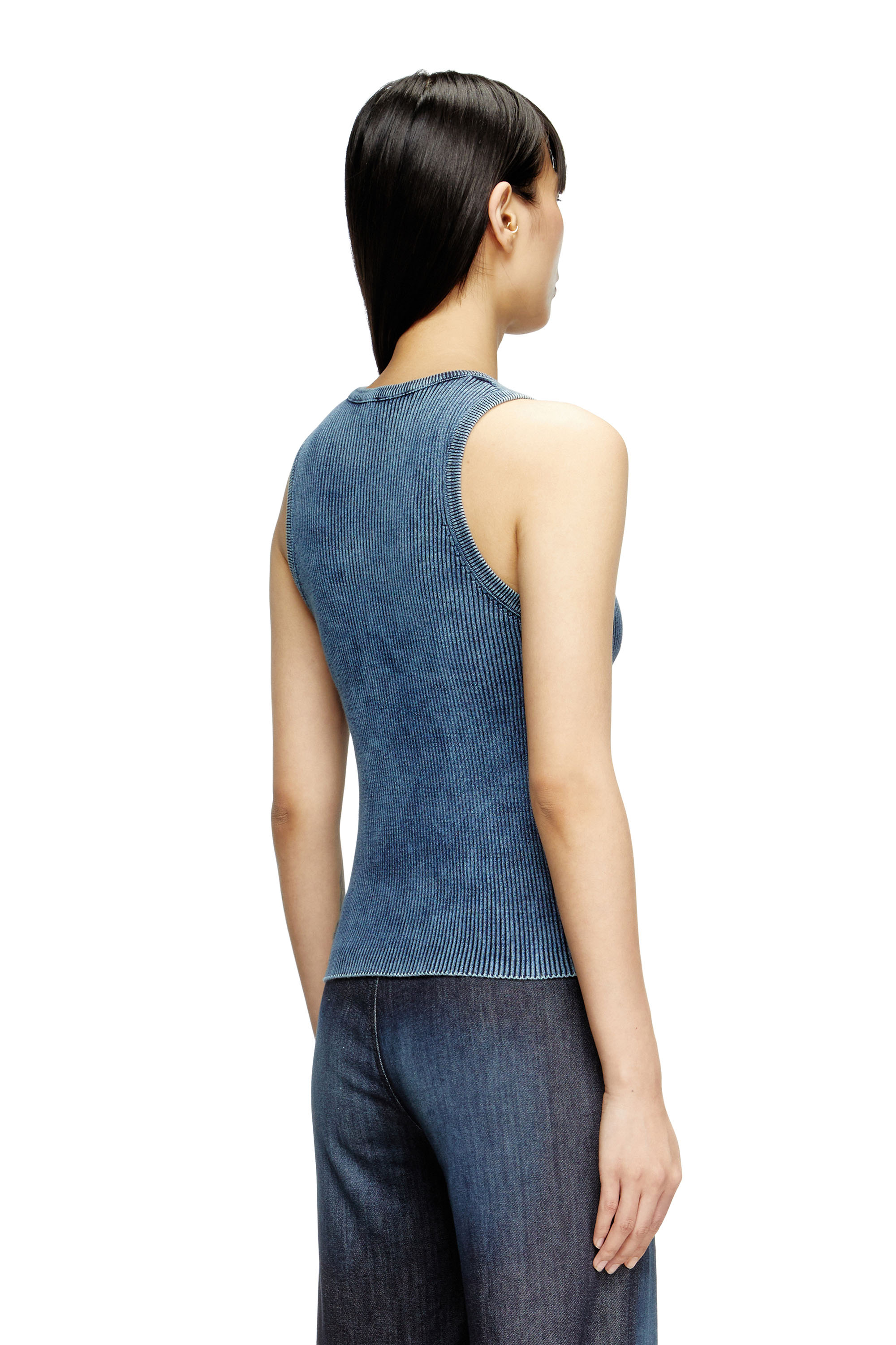 Diesel - M-ANCHOR-A-SL, Débardeur en maille côtelée avec Oval D Femme in Bleu - 4