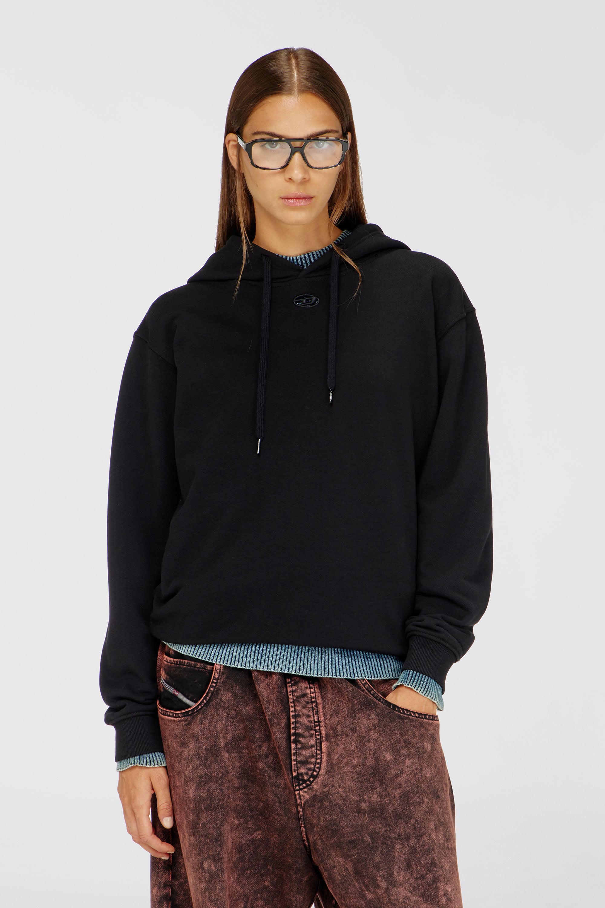 Diesel - F-NORMY-HOOD-OD, Sweat &agrave; capuche en coton avec logo Oval D Femme in Noir - 1
