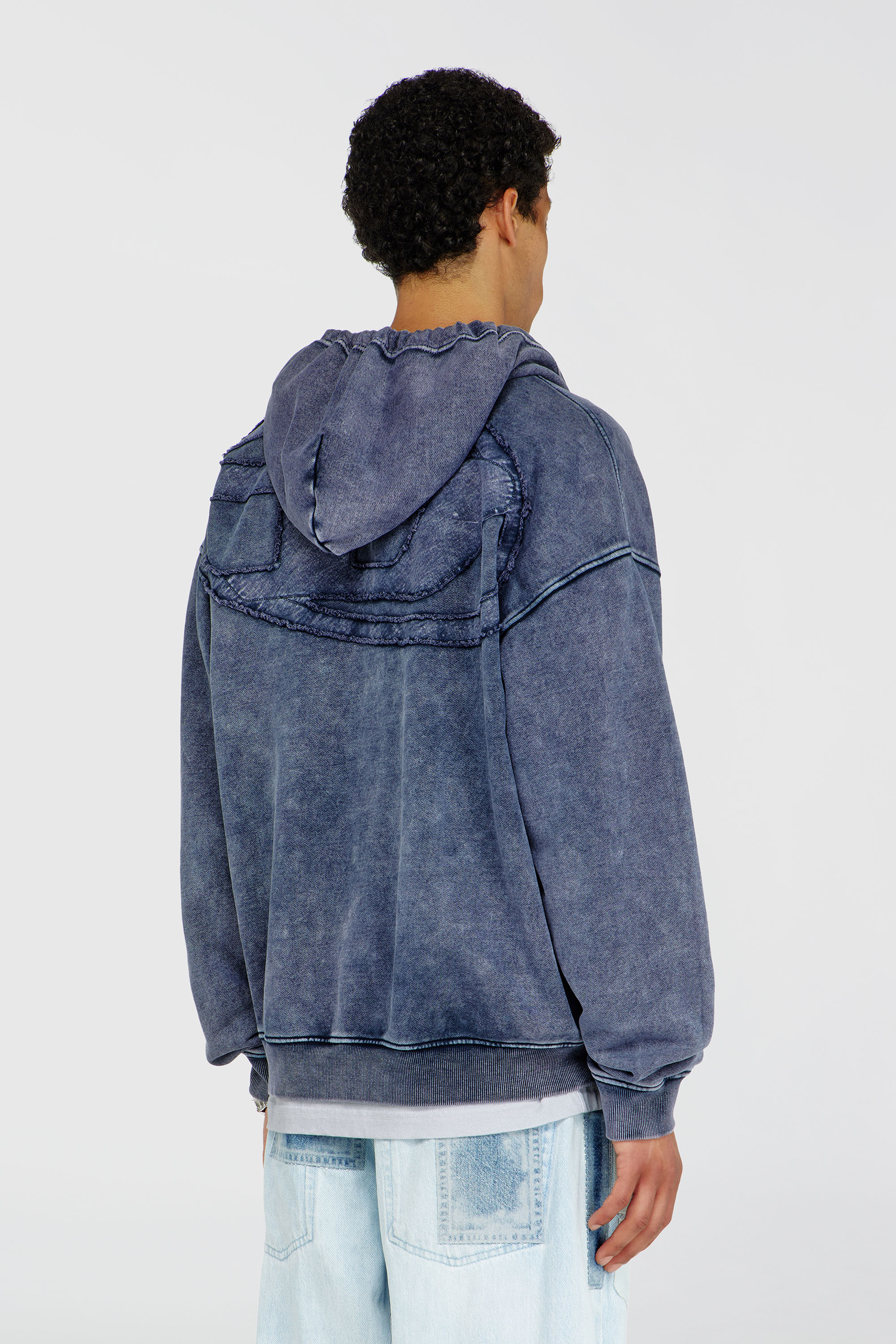 Diesel - S-BOXT-HOOD-ZIP-DEN, Sweat &agrave; capuche zipp&eacute; en molleton de coton trait&eacute; Homme in Bleu - 4