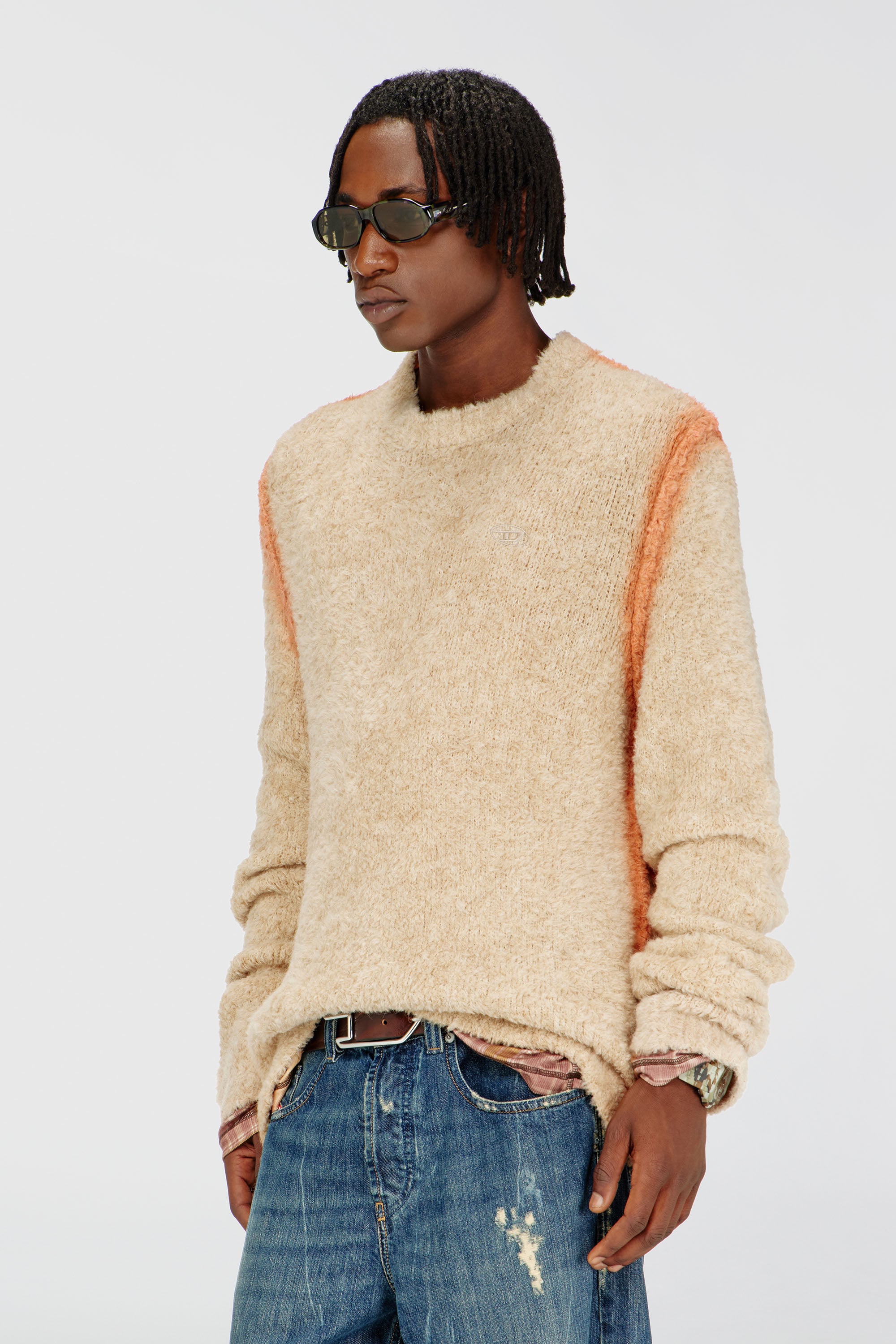 Diesel - K-RIMI, Pull en m&eacute;lange d&rsquo;alpaga avec coutures effet spray Homme in Marron - 1