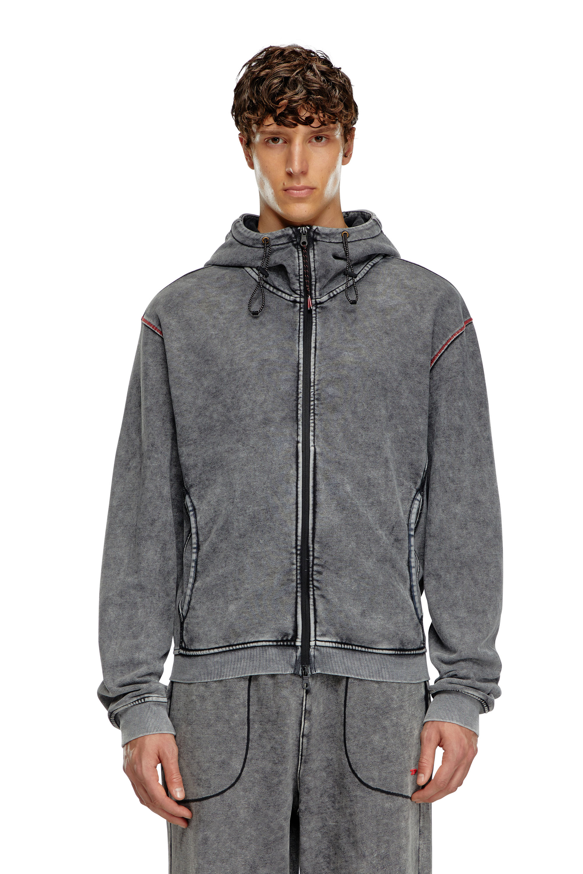Diesel - AMST-TRANE-HT48, Sweat-shirt &agrave; capuche d&eacute;lav&eacute; avec fermeture zipp&eacute;e au dos Homme in Gris - 5