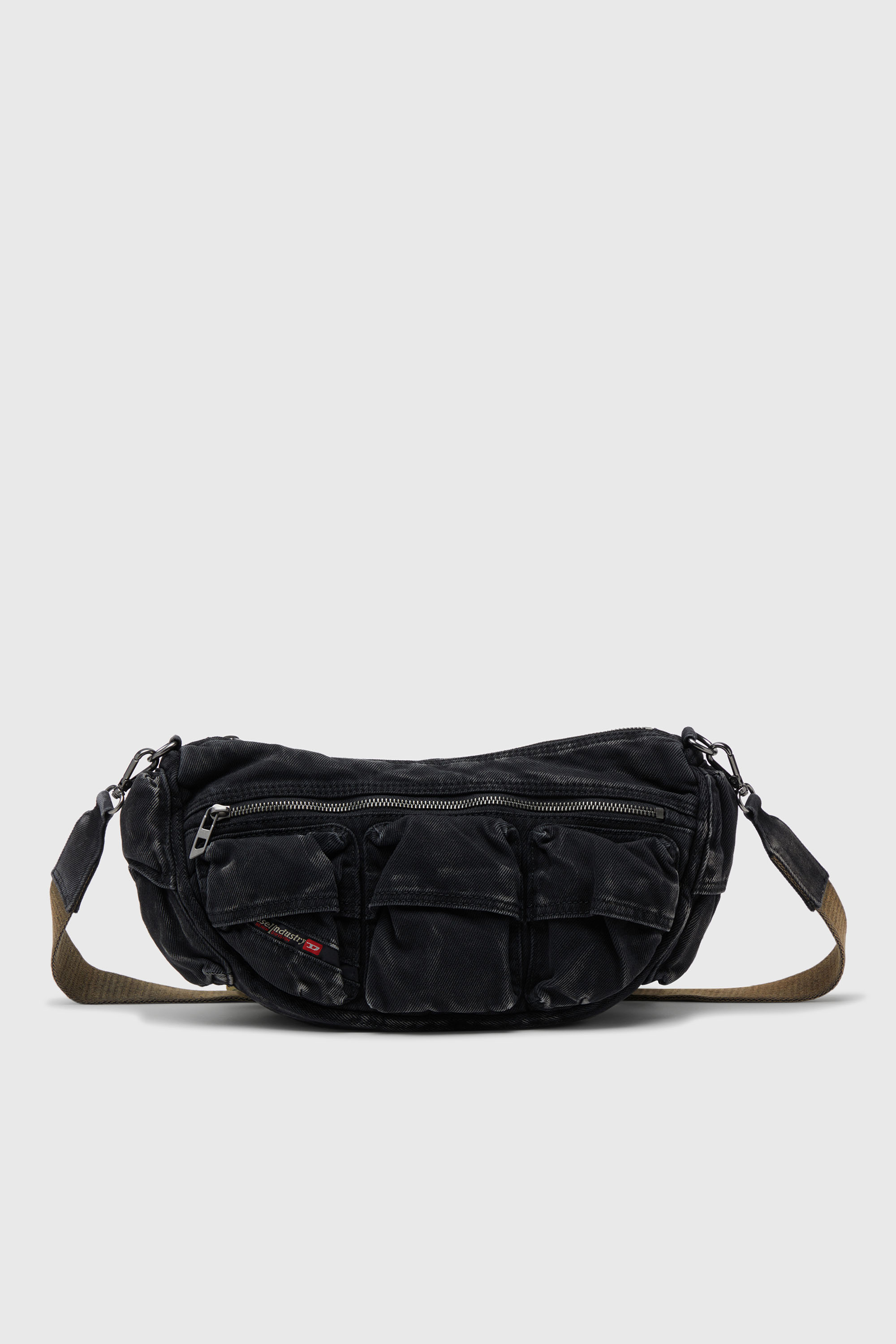 Diesel - MULTI-PKTS SHOULDER BAG X, Multi-Pkts-Sac multipoches en denim d&eacute;lav&eacute; Mixte in Noir - 1