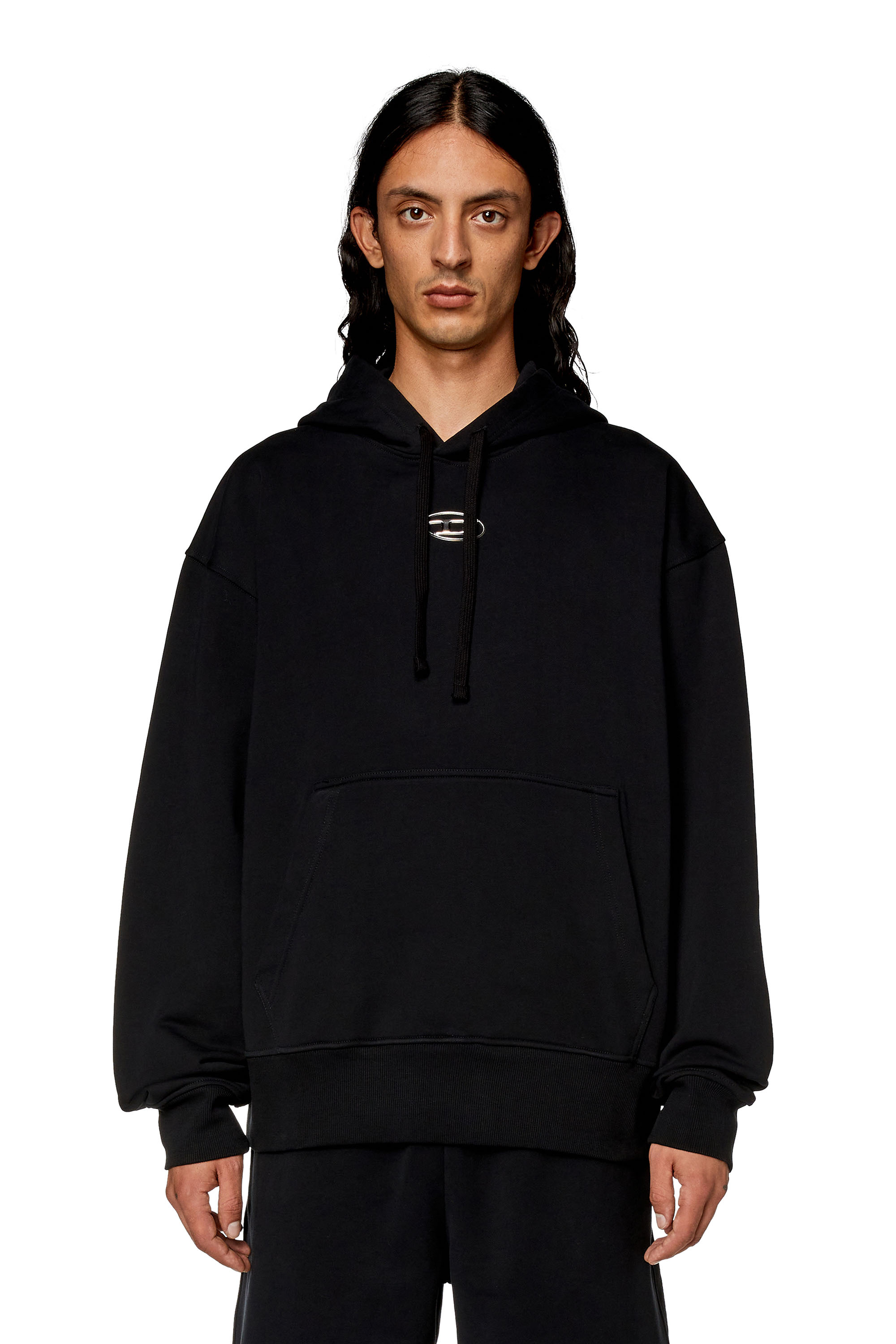 Diesel - S-MACS-HOOD-OD, Sweat-shirt à capuche oversize avec logo métallisé Homme in Noir - 5
