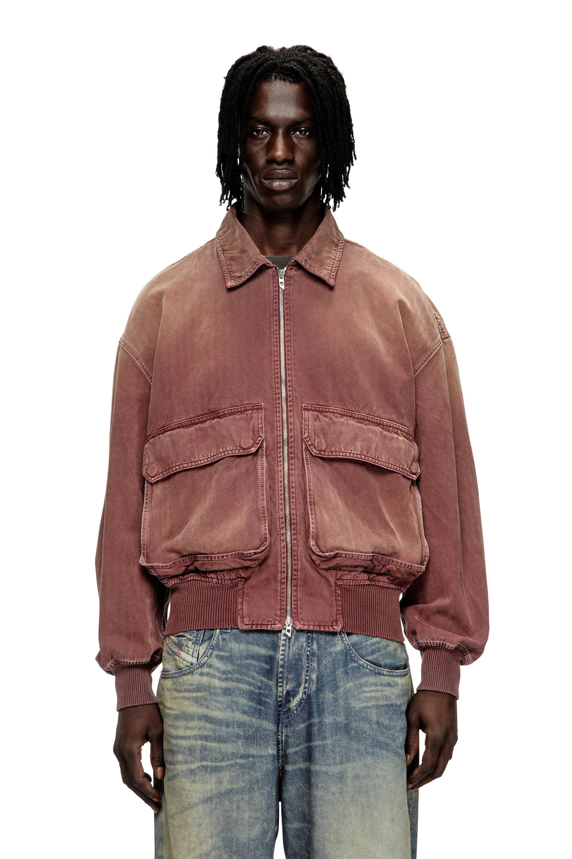 Diesel - D-KURZ, Veste en denim à chevrons coloré Mixte in Marron - 1