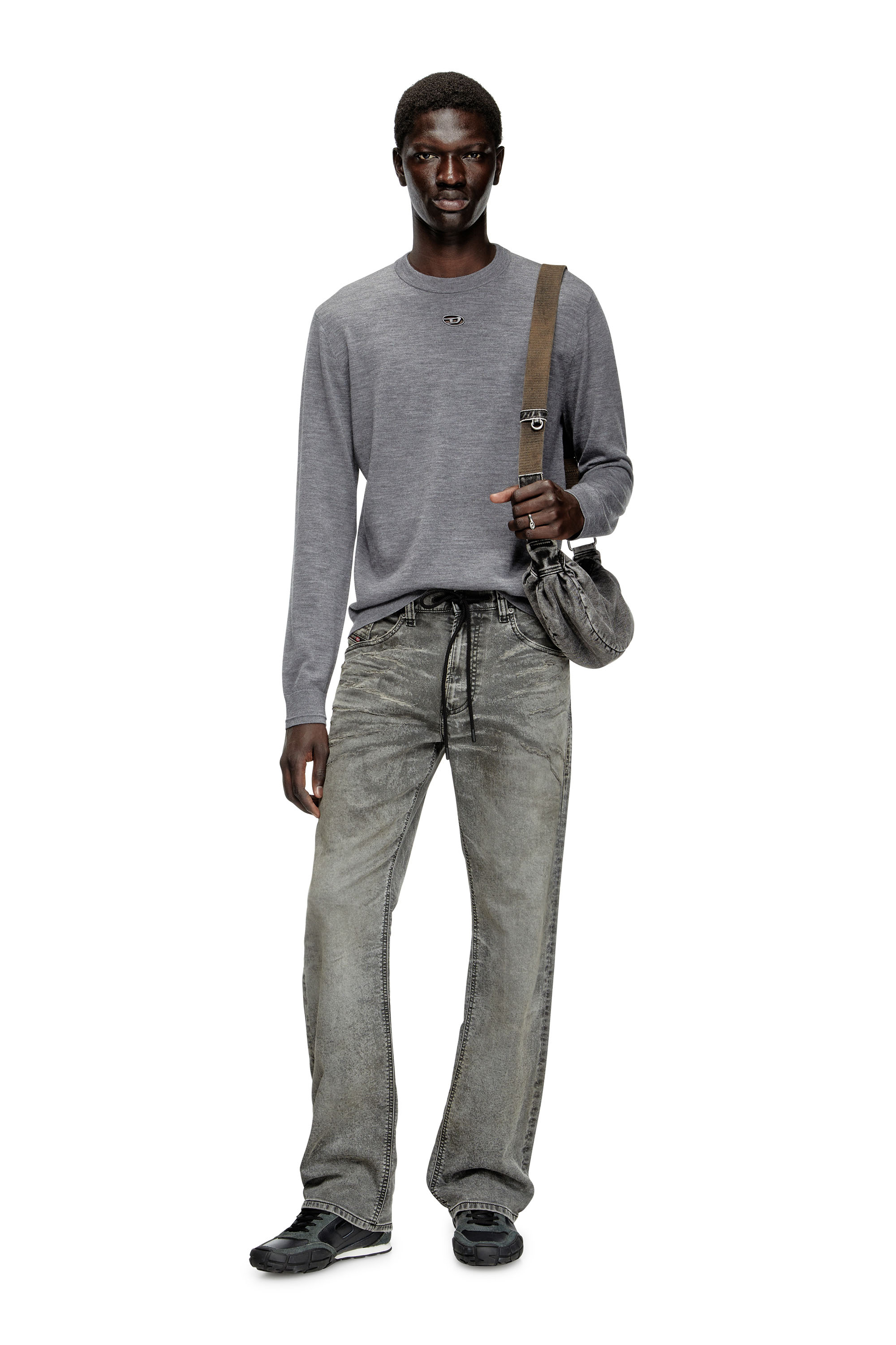 Diesel - K-VALIAM, Pull en laine avec logo cut-out Homme in Gris - 1