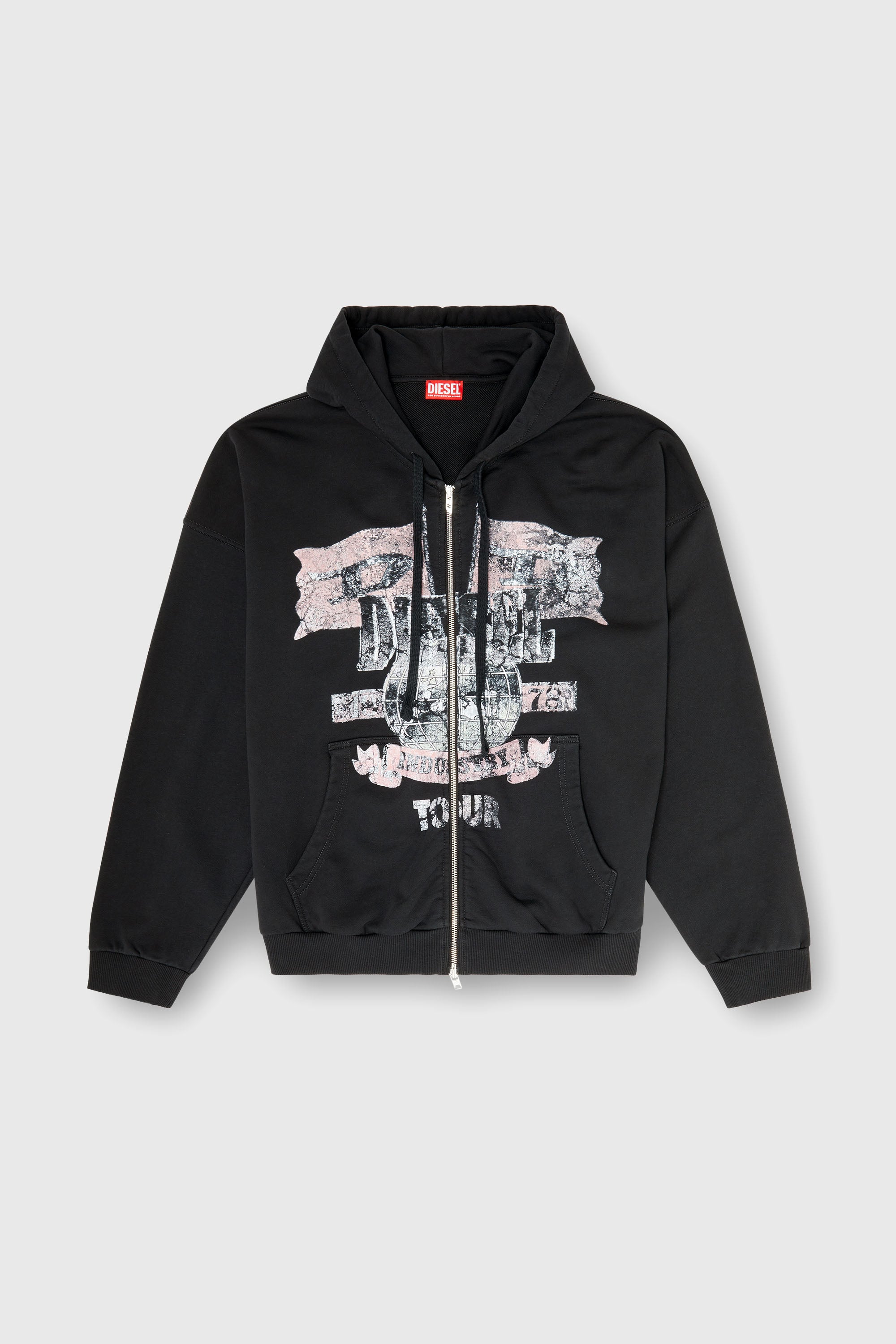 Diesel - S-WILL-ZIP, Sweat &agrave; capuche zipp&eacute; avec motifs concert Homme in Noir - 2