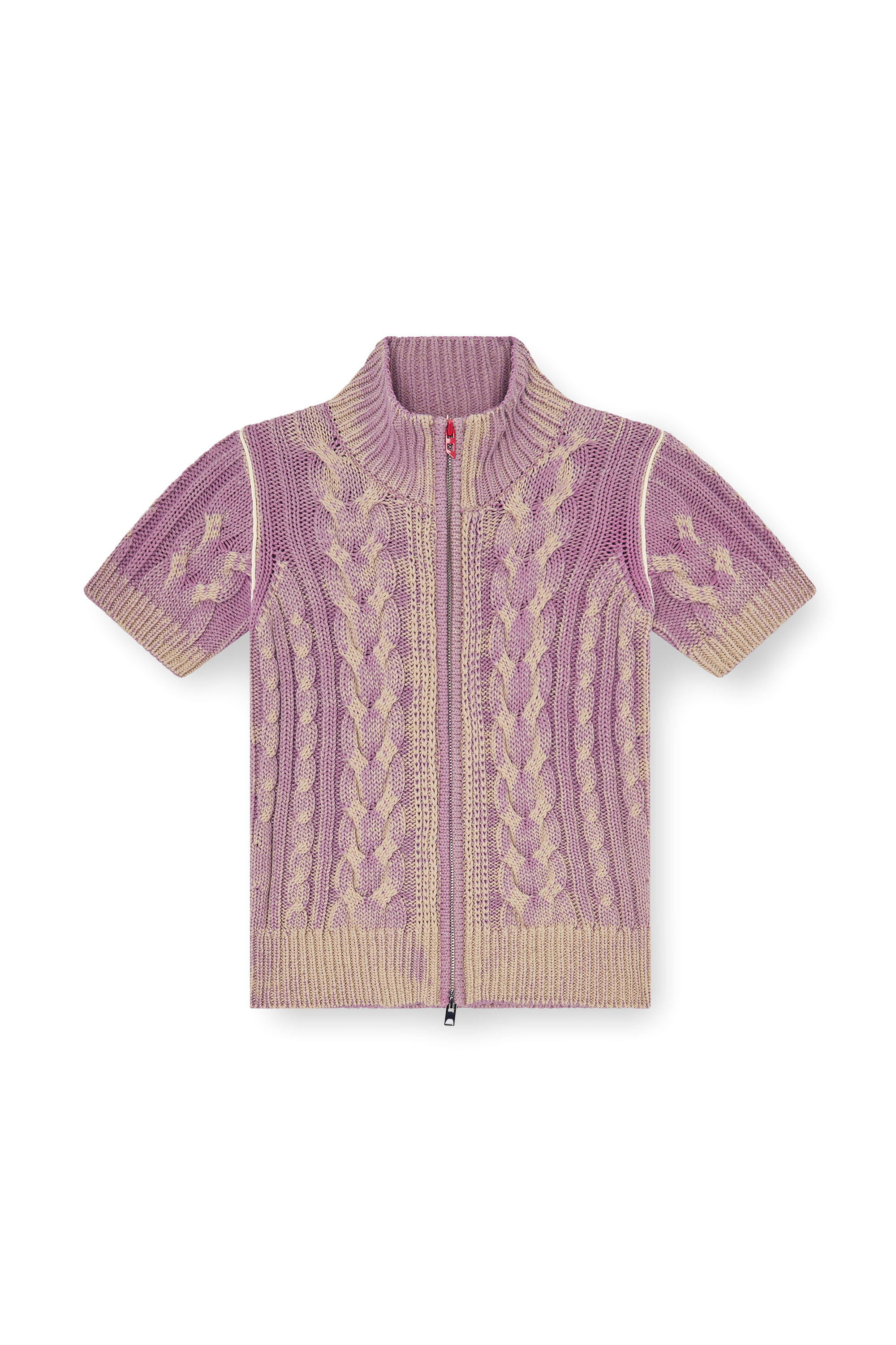 Diesel - M-ELANA, Cardigan &agrave; manches courtes zipp&eacute; en maille torsad&eacute;e Femme in Polychrome - 3