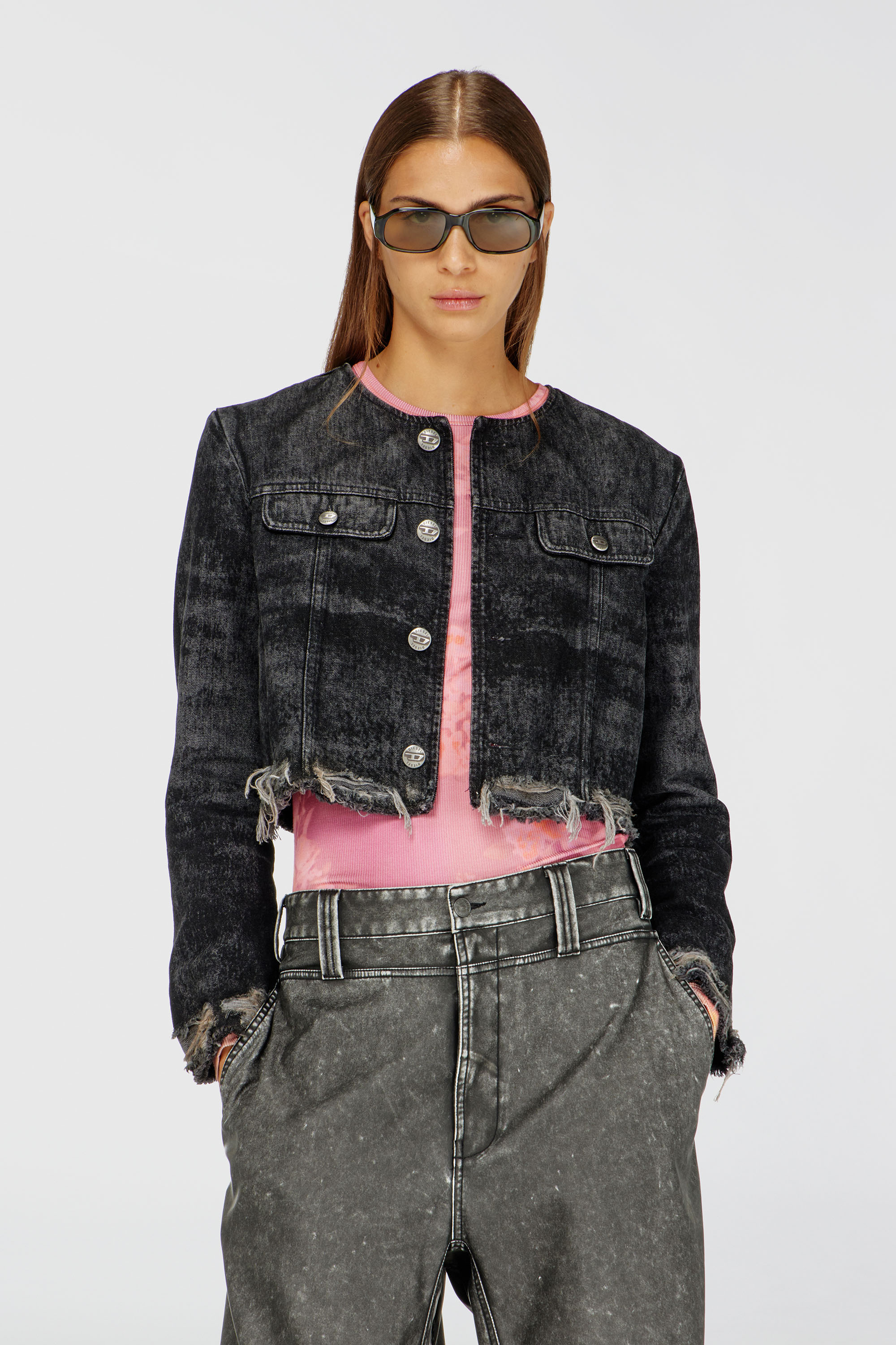 Diesel - DE-GRAFFY-FSH, Veste en denim de coton et chanvre grav&eacute; au laser Femme in Noir - 3