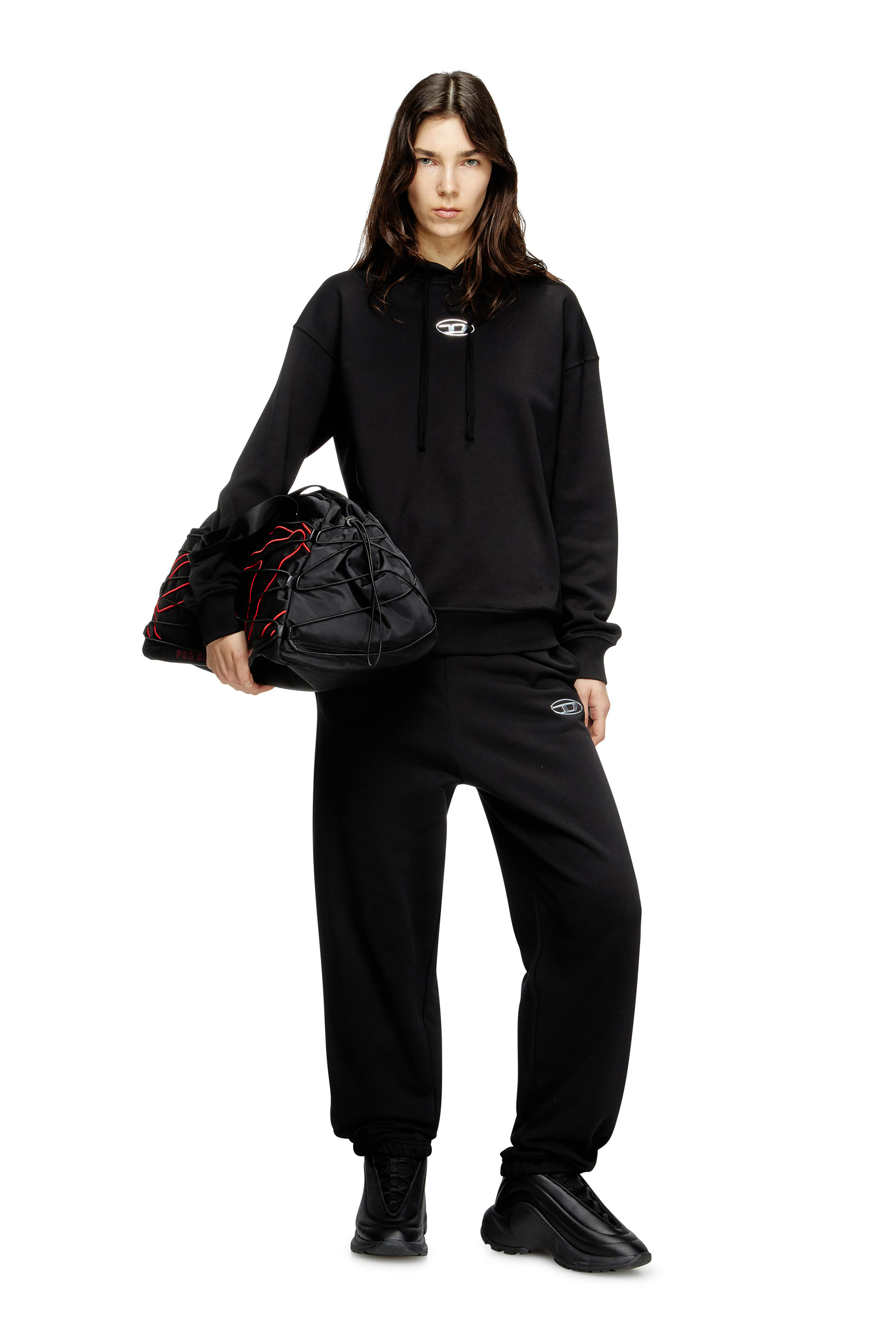 Diesel - F-BUXT-HOOD-OD, Sweat-shirt à capuche avec logo Oval D effet métal Femme in Noir - 2