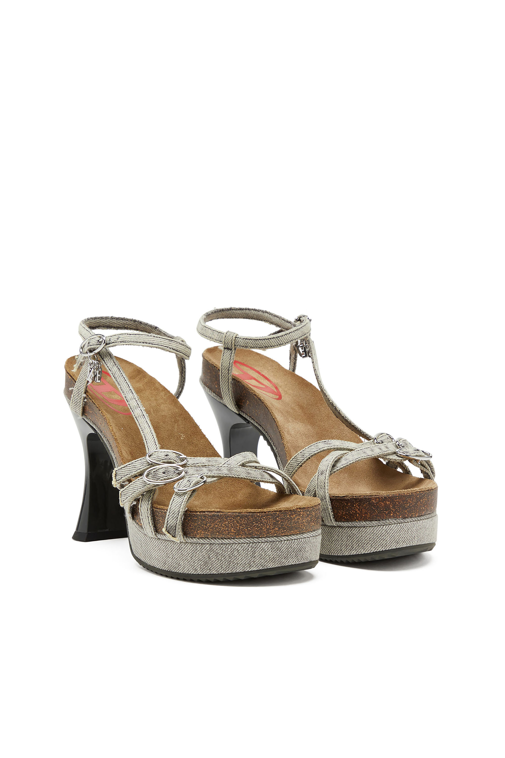 Diesel - D-WOODSTOCK 105 SANDAL, D-Woodstock-Sandales à plateforme à brides en denim Femme in Gris - 4