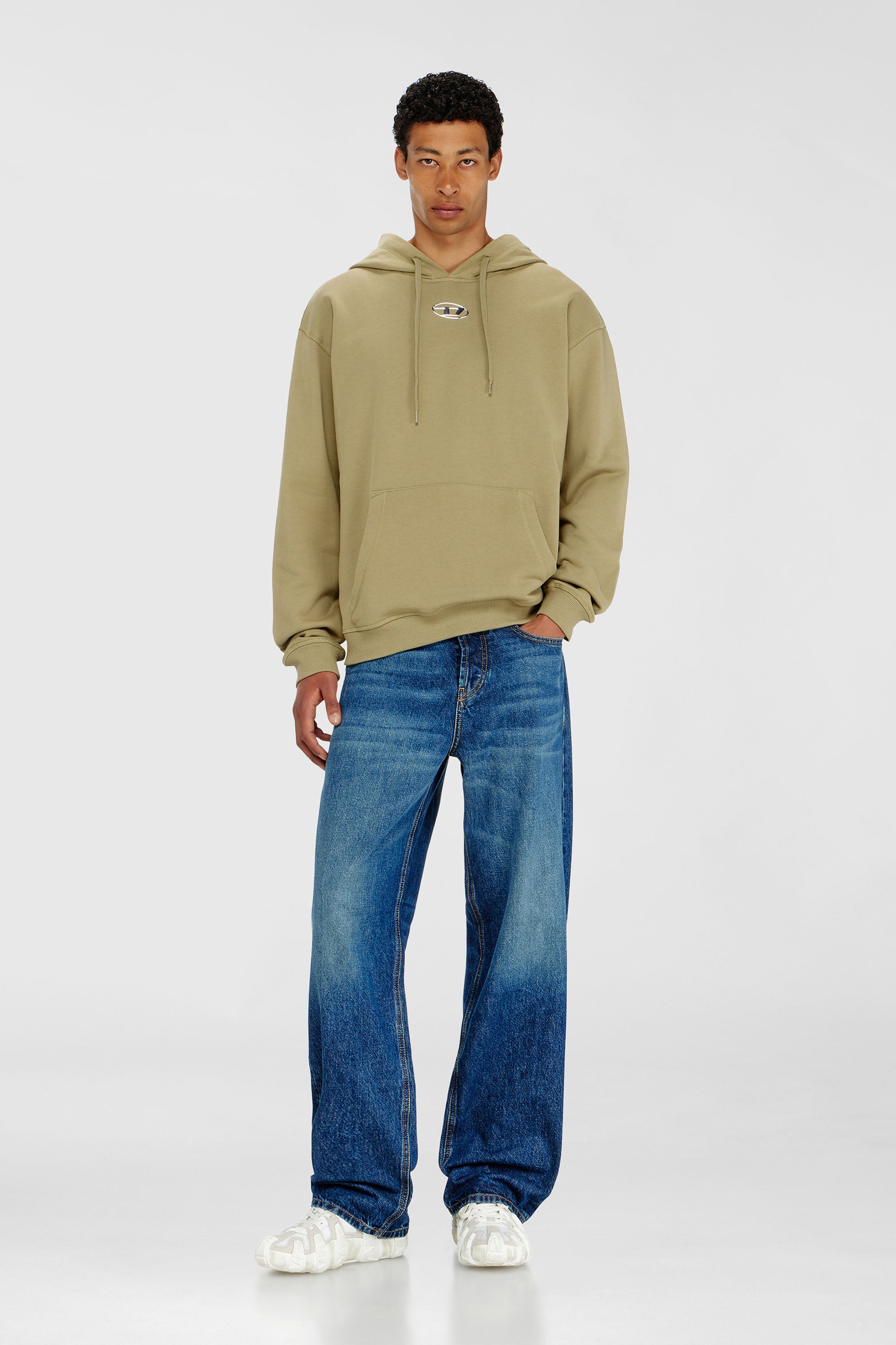 Diesel - S-NORM-HOOD-IOD, Sweat &agrave; capuche en coton avec Oval D m&eacute;tallique Homme in Vert - 2
