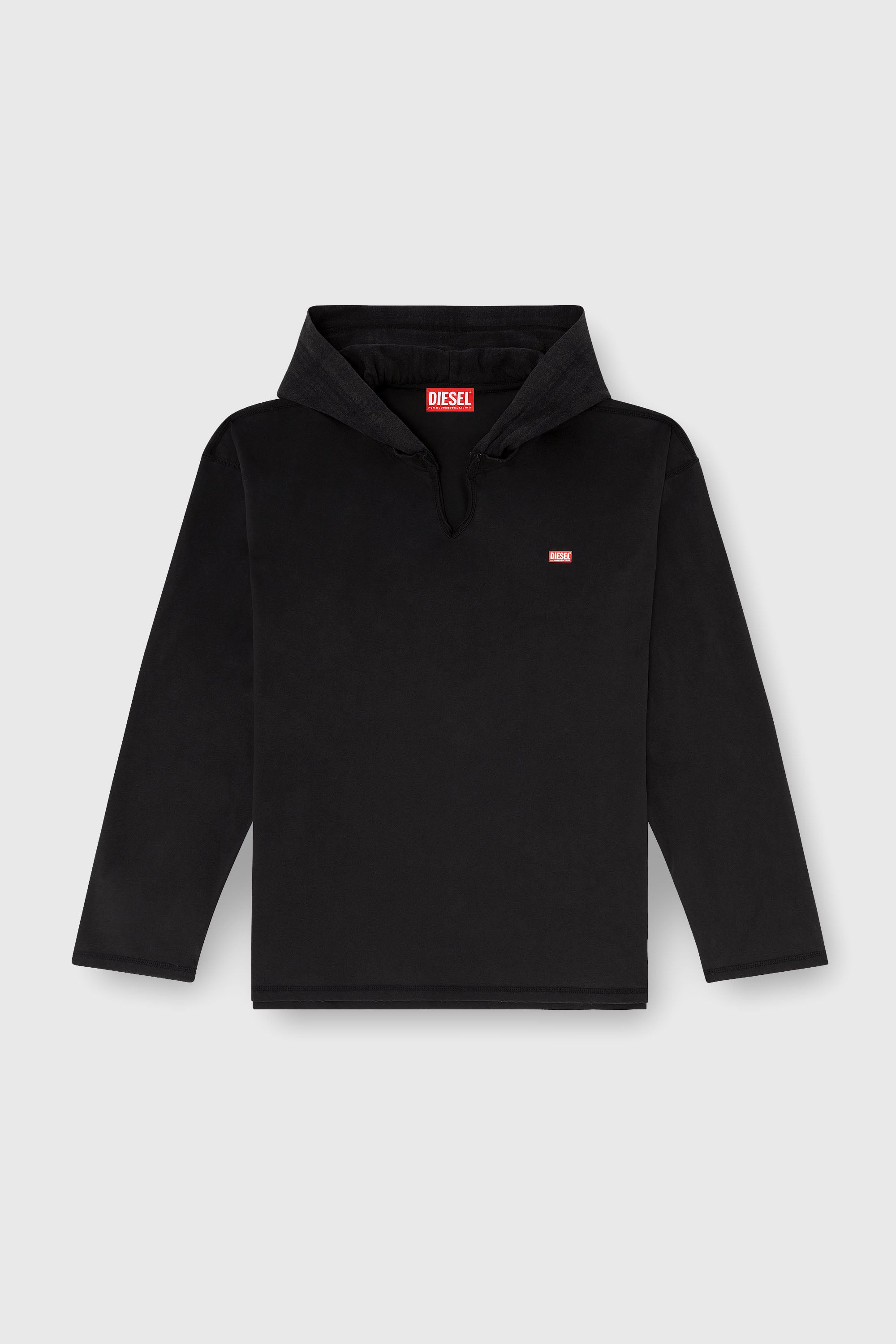 Diesel - T-BOXT-LS-HOOD-CHECK, T-shirt &agrave; manches longues avec capuche en flanelle Homme in Noir - 2