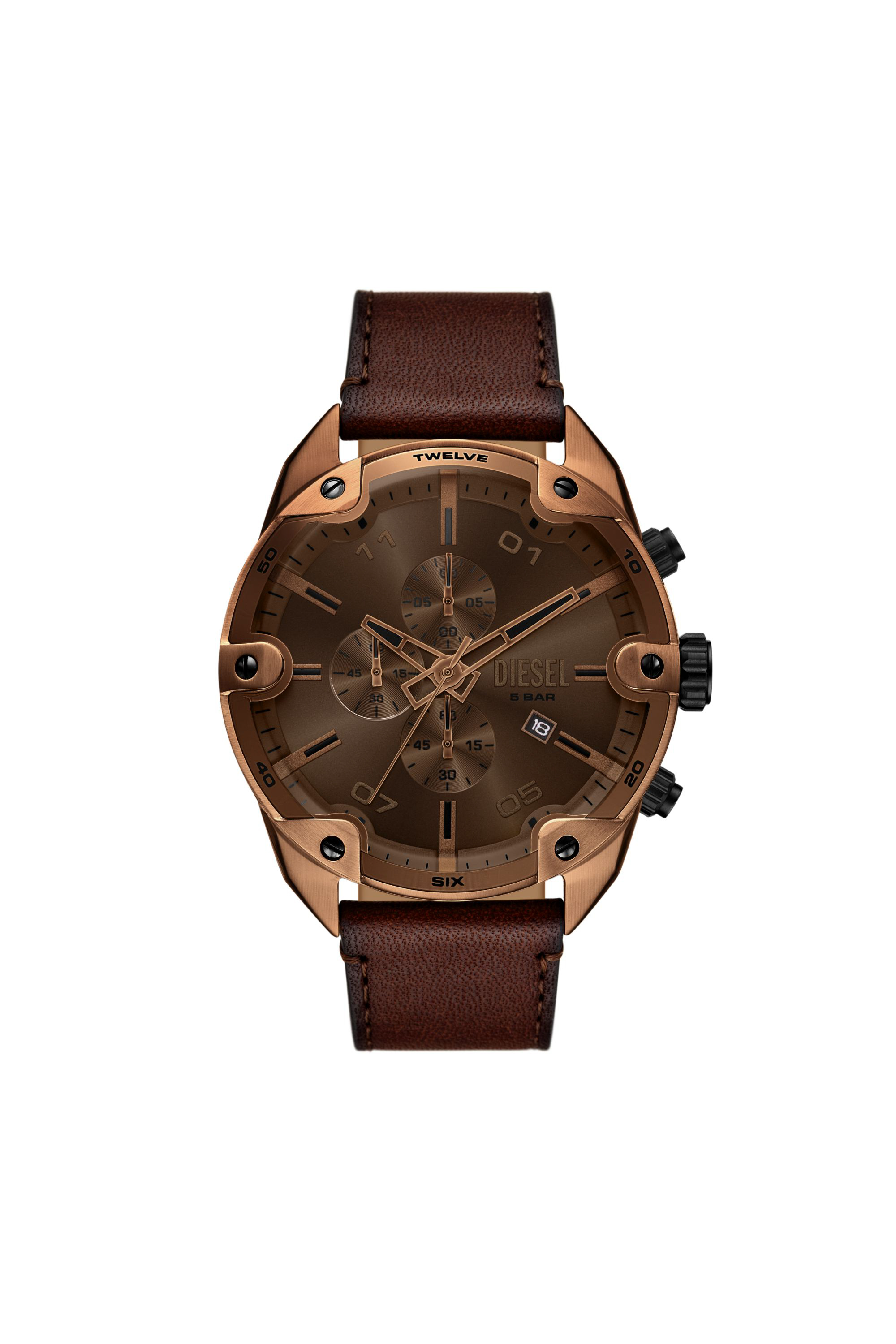 Diesel - DZ4698 WATCH, Montre Spiked en cuir marron Homme in Marron - 1