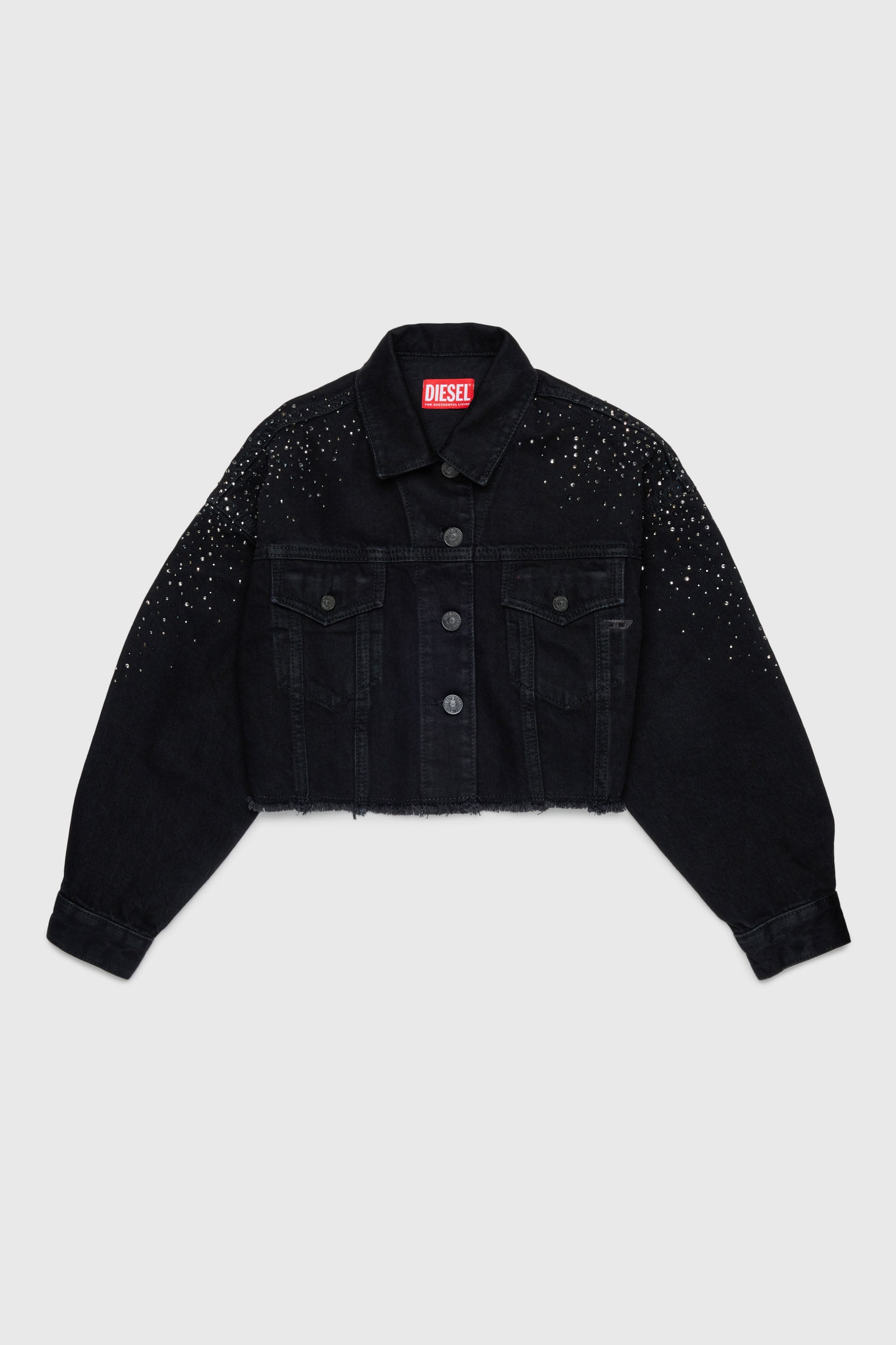 Diesel - JILBY, Veste trucker cropped orn&eacute;e Femme in Noir - 1