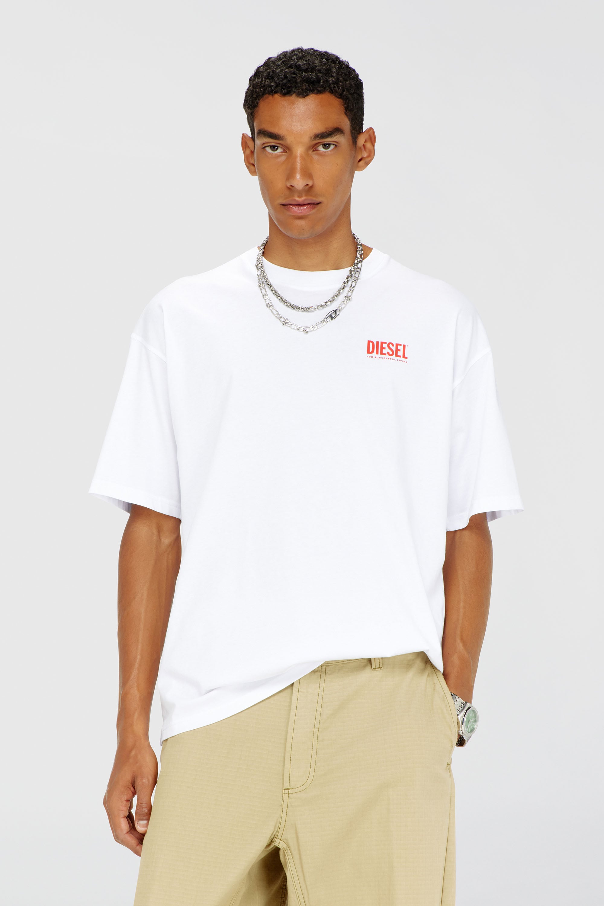Diesel - T-BOXT-BISK, T-shirt en coton avec imprim&eacute; Diesel Biscotto Homme in Blanc - 1
