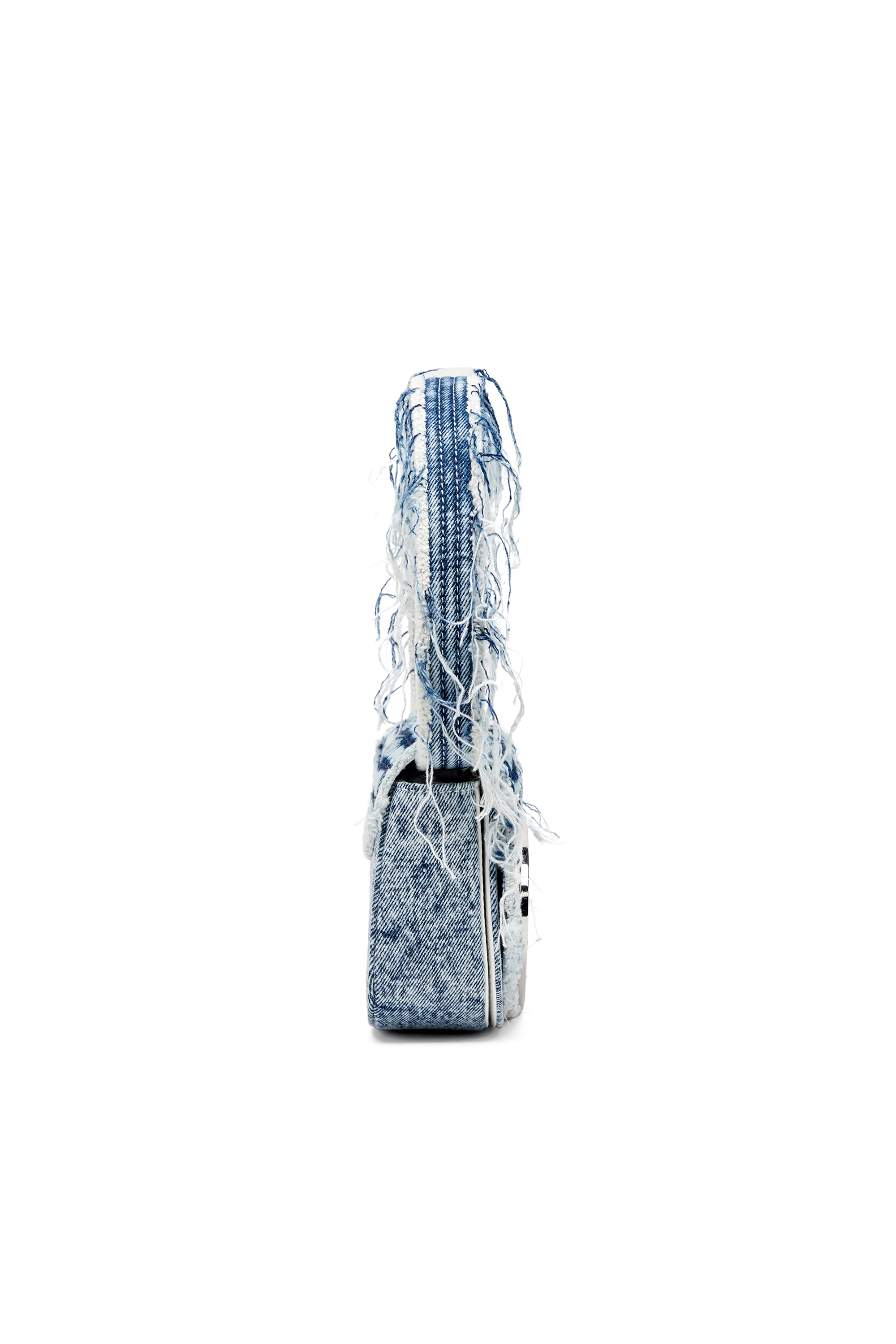 Diesel - 1DR, Iconic shoulder bag in frayed denim Femme in Bleu - 3