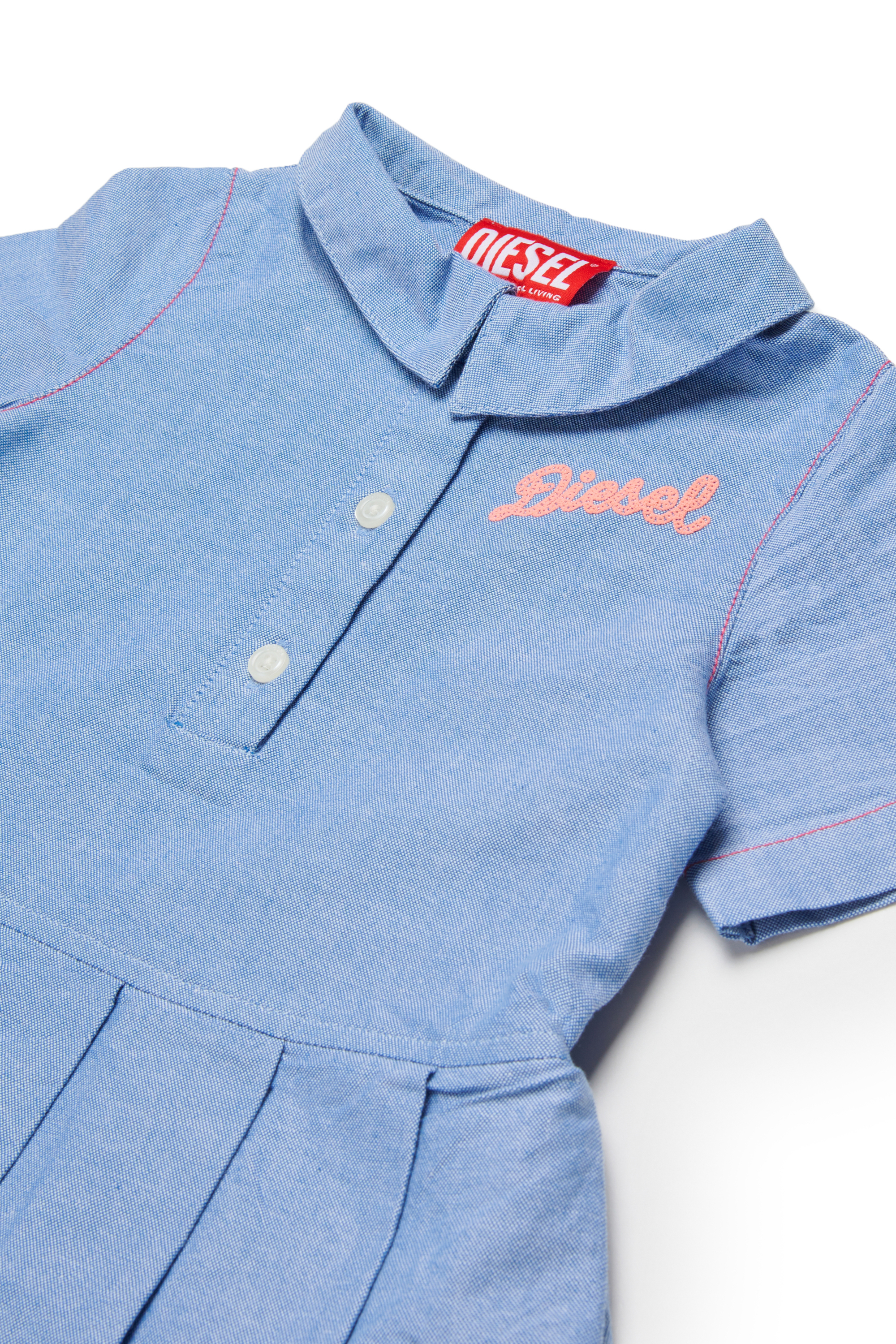 Diesel - DOPLYB, Robe en coton avec jupe &agrave; demi-longueur pliss&eacute;e Femme in Bleu - 3