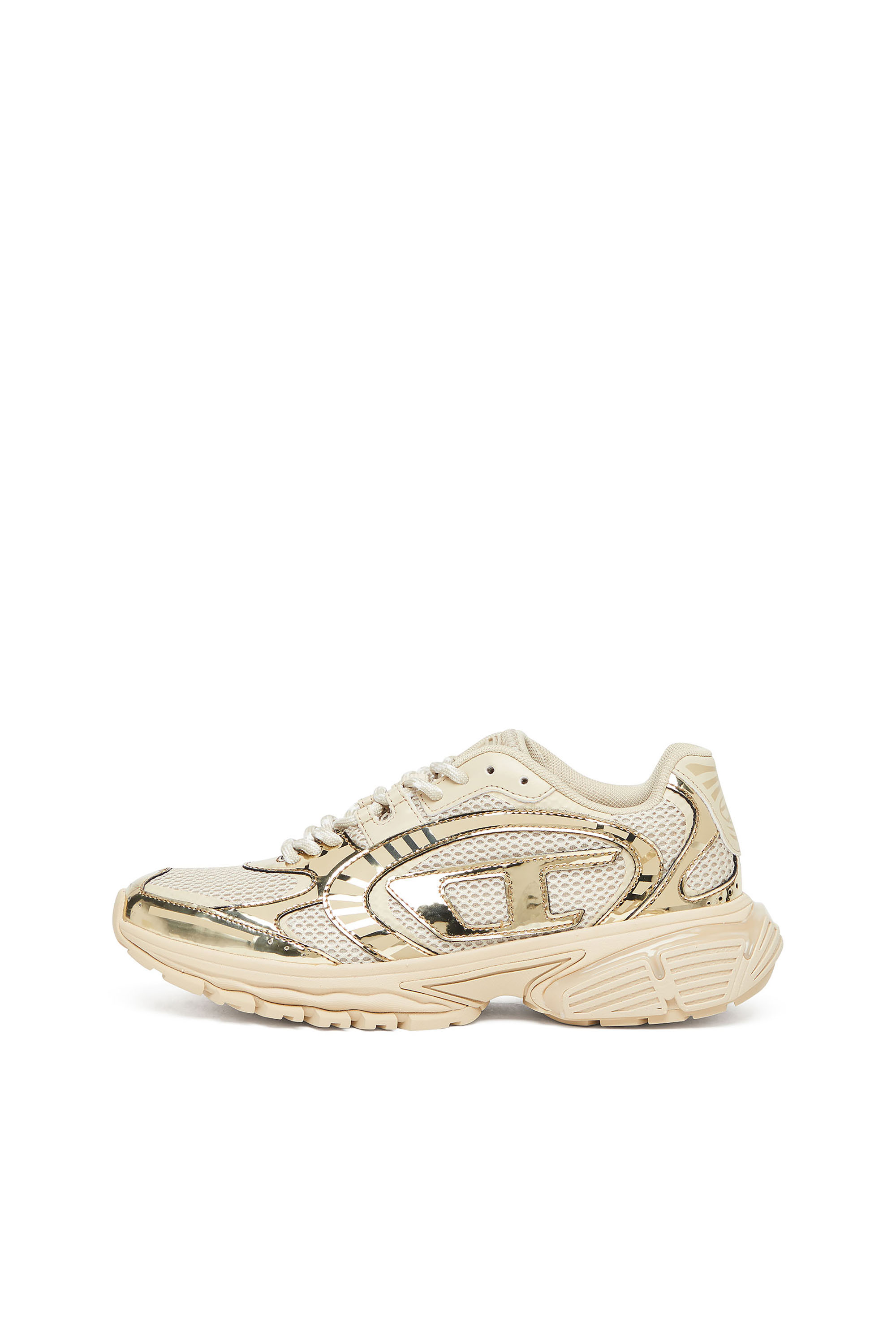Diesel - S-PRO-V-DENSE LOW W, S-Pro-V-Dense-Sneakers en mesh métallisé avec logo Oval D Femme in Beige - 7