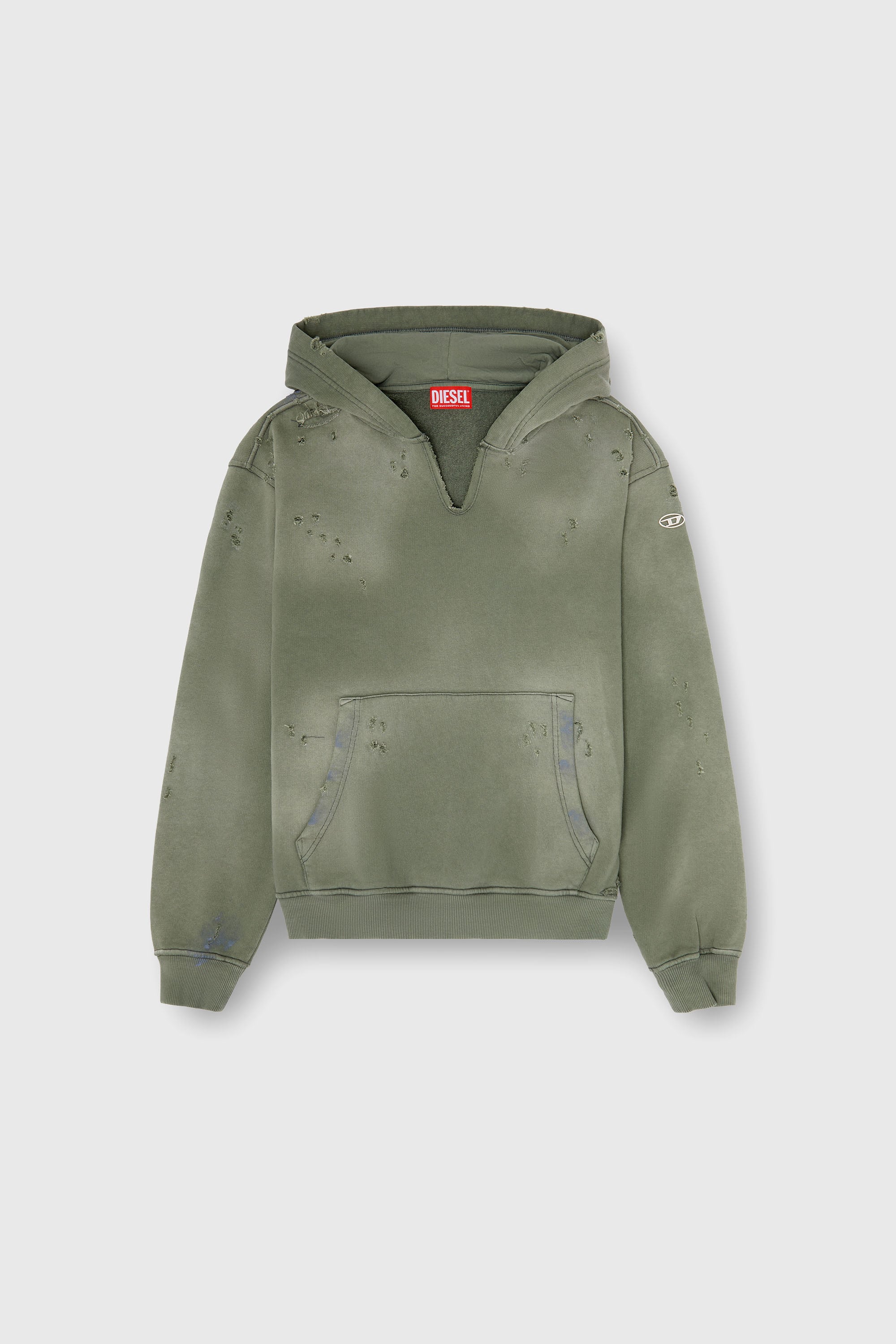 Diesel - S-KEITHY, Sweat &agrave; capuche effet us&eacute; avec col en V Homme in Gris - 2