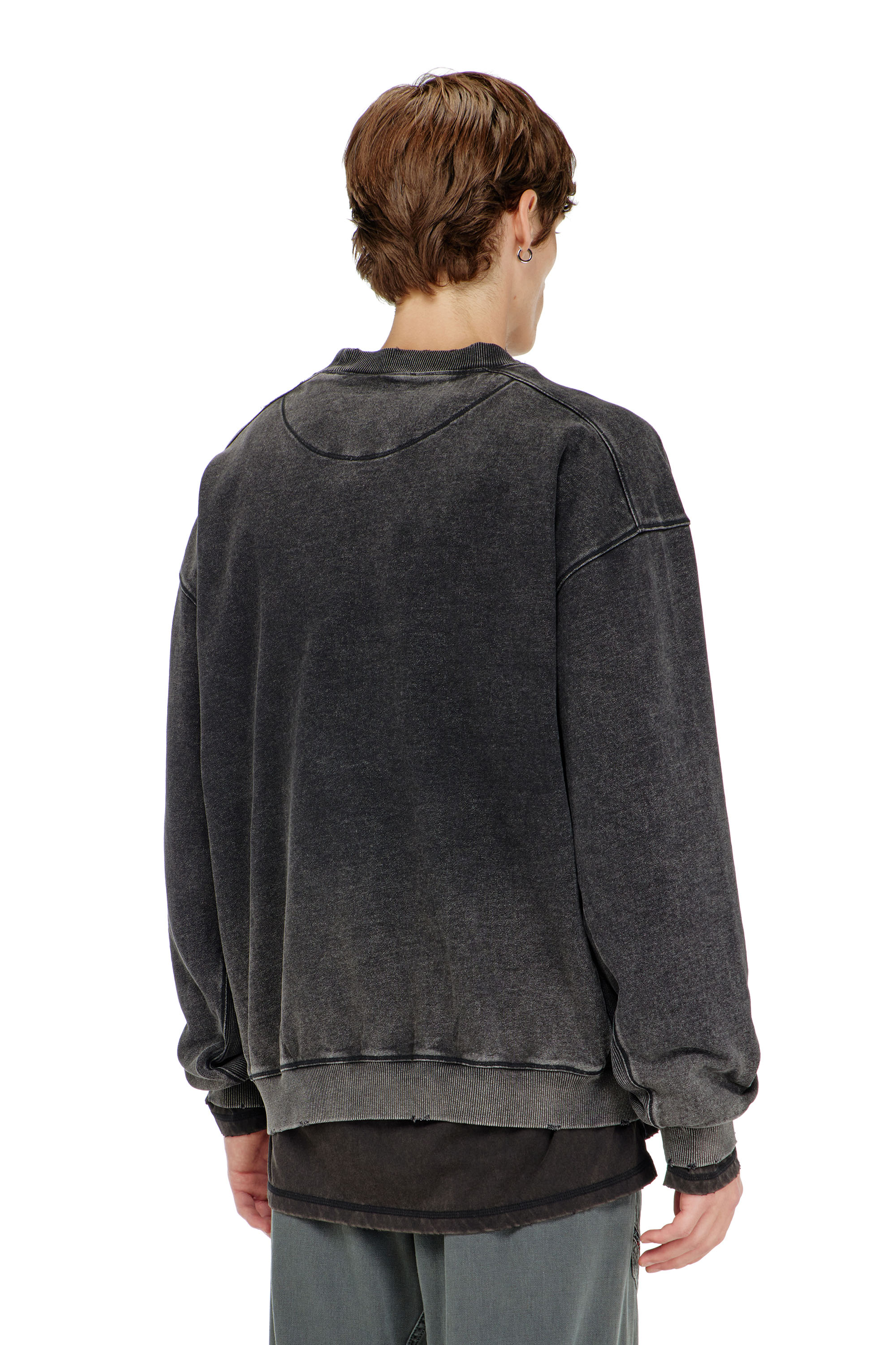 Diesel - S-CROX, Sweat-shirt en coton effet d&eacute;lav&eacute; Homme in Gris - 4