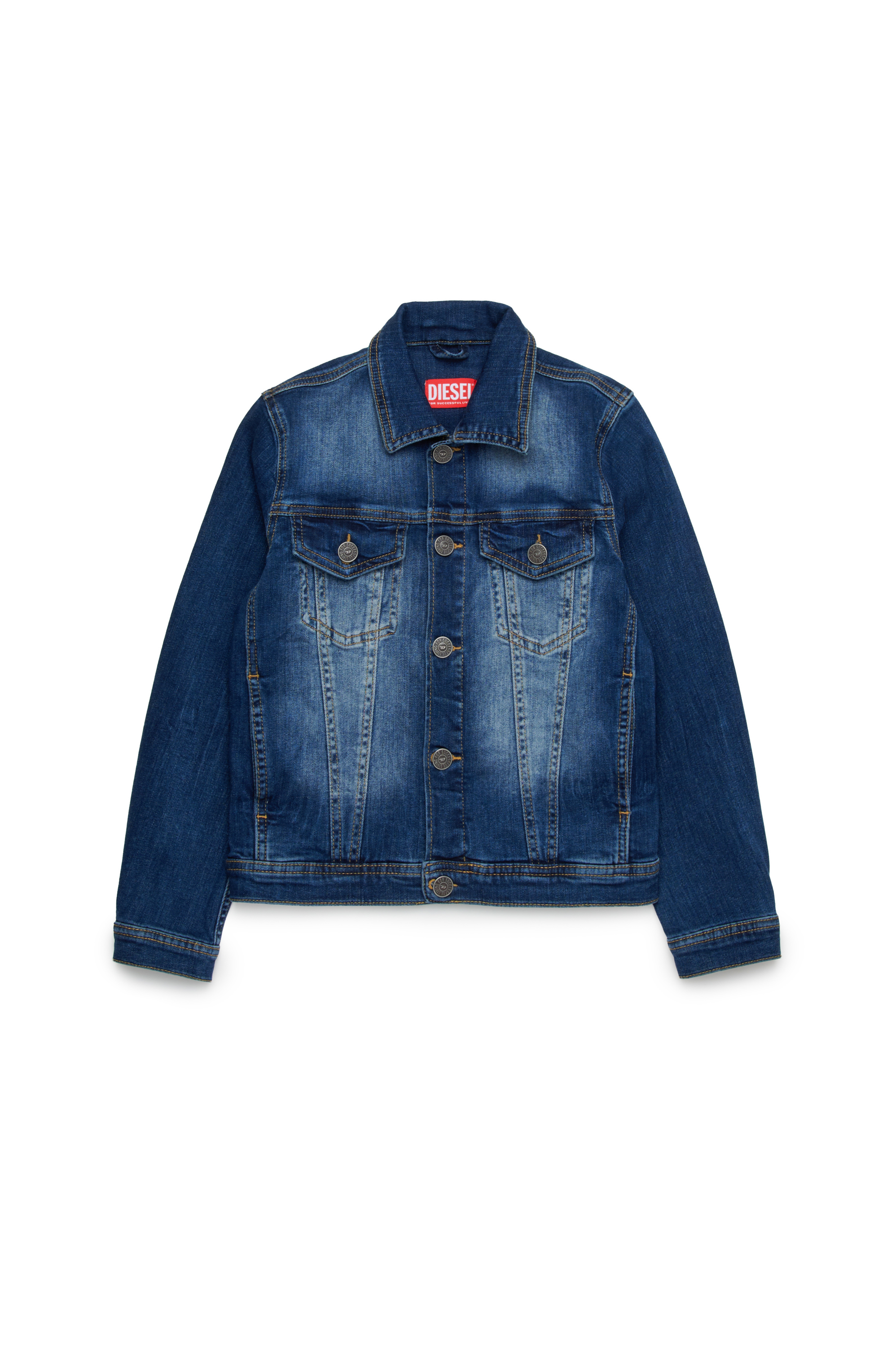 Diesel - JNHILL, Veste trucker en denim effet d&eacute;chir&eacute;-r&eacute;par&eacute; Homme in Bleu - 1