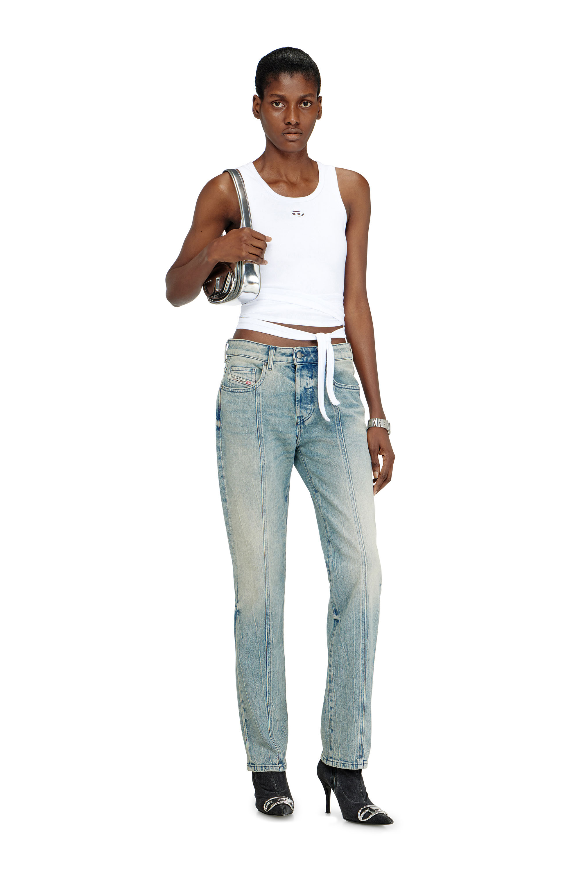 Diesel - 1DR, 1DR-Sac iconique &agrave; bandouli&egrave;re en cuir effet miroir Femme in Gris argent&eacute; - 2