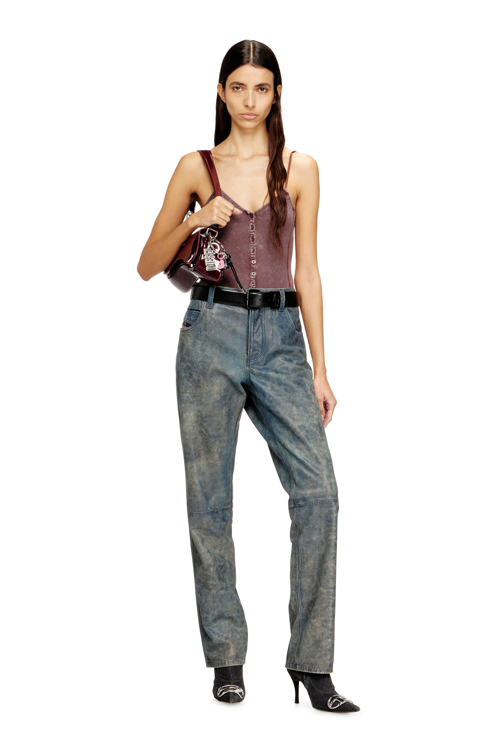 Diesel - T-LEY, Body-string en jersey c&ocirc;tel&eacute; marbr&eacute; Femme in Marron - 2