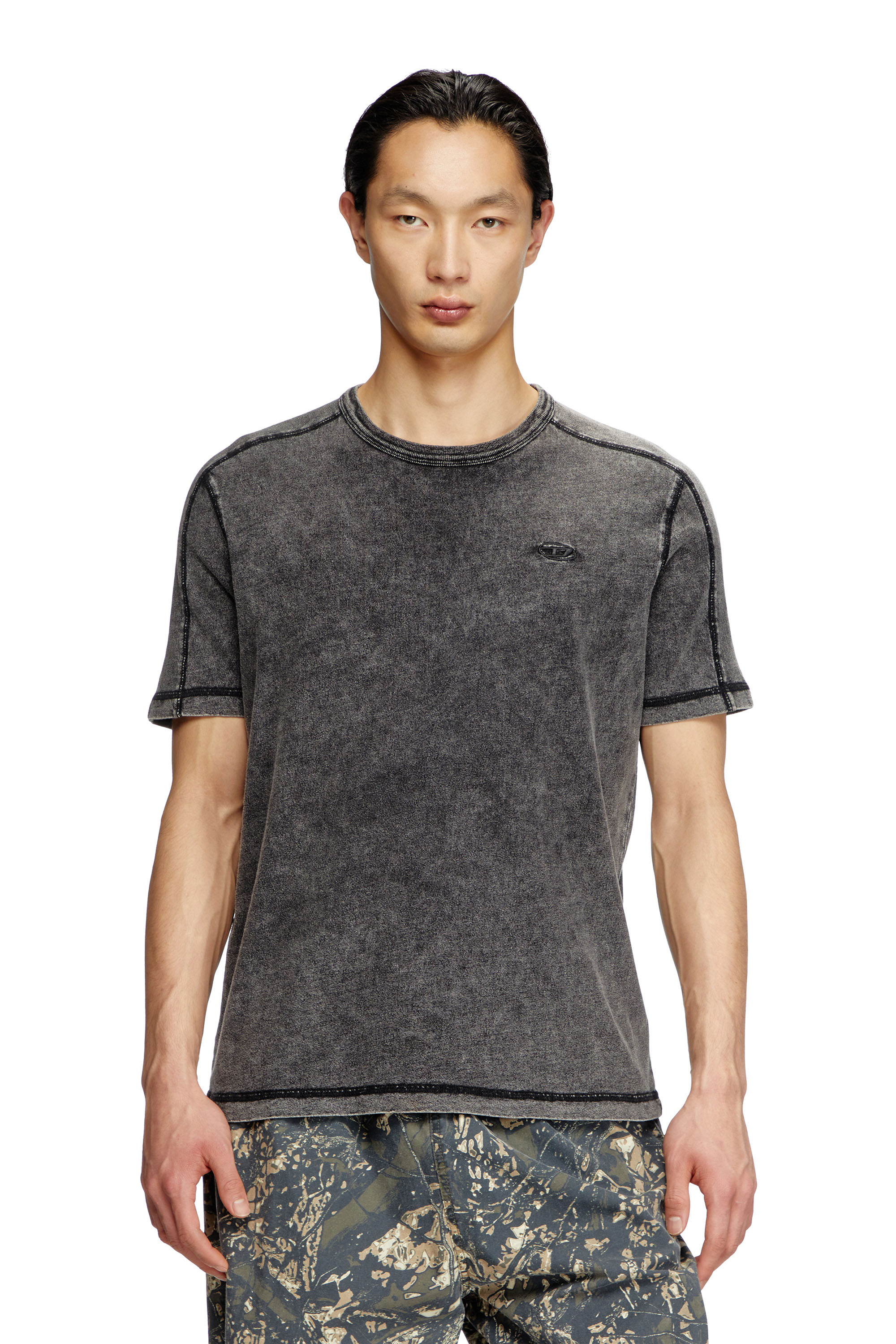 Diesel - T-ADJIND, T-shirt en jersey effet denim Homme in Noir - 1