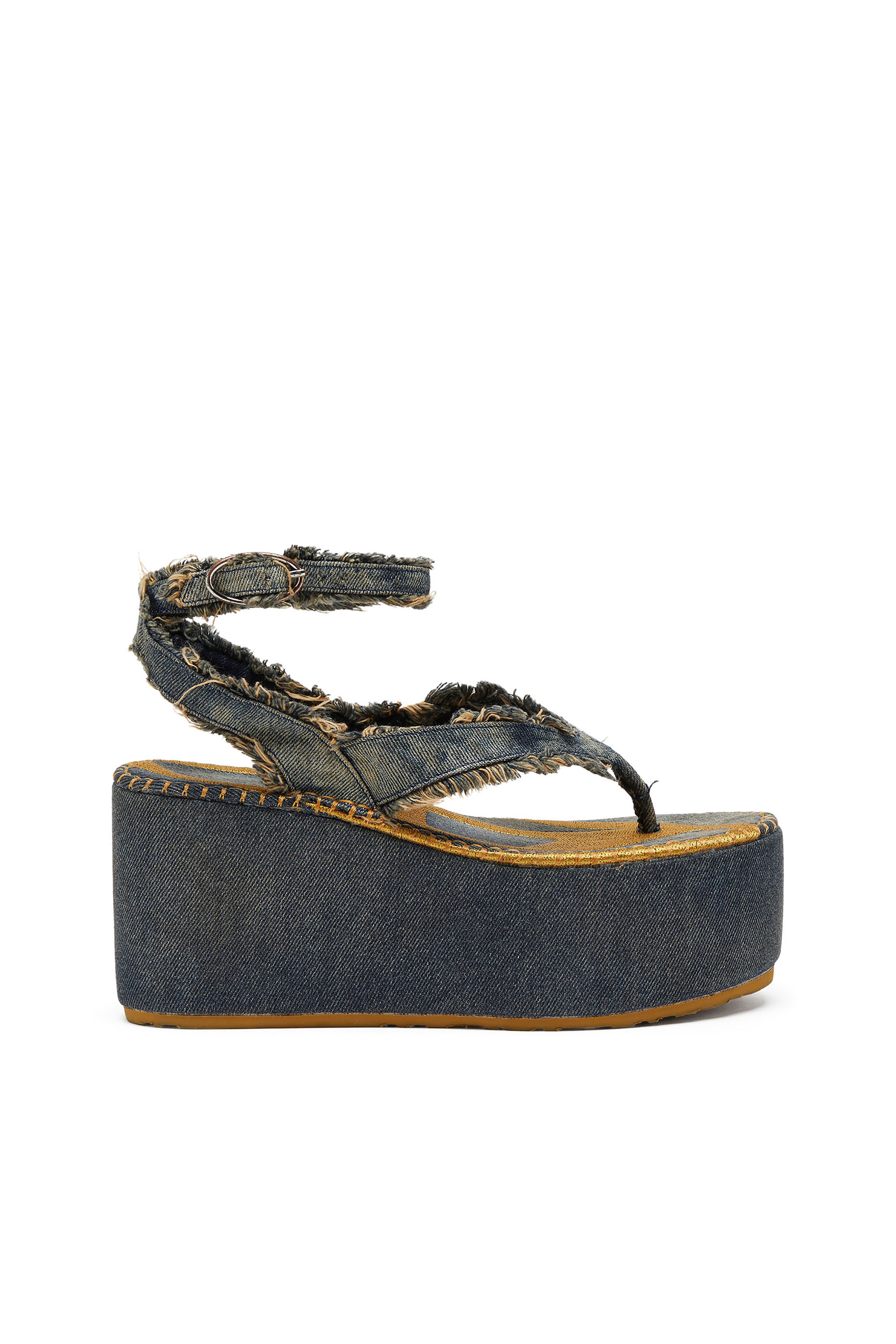 Diesel - SA-NIKOLA SANDAL, Sa-Nikola - Sandale en denim avec d&eacute;tails effiloch&eacute;s Femme in Bleu - 1