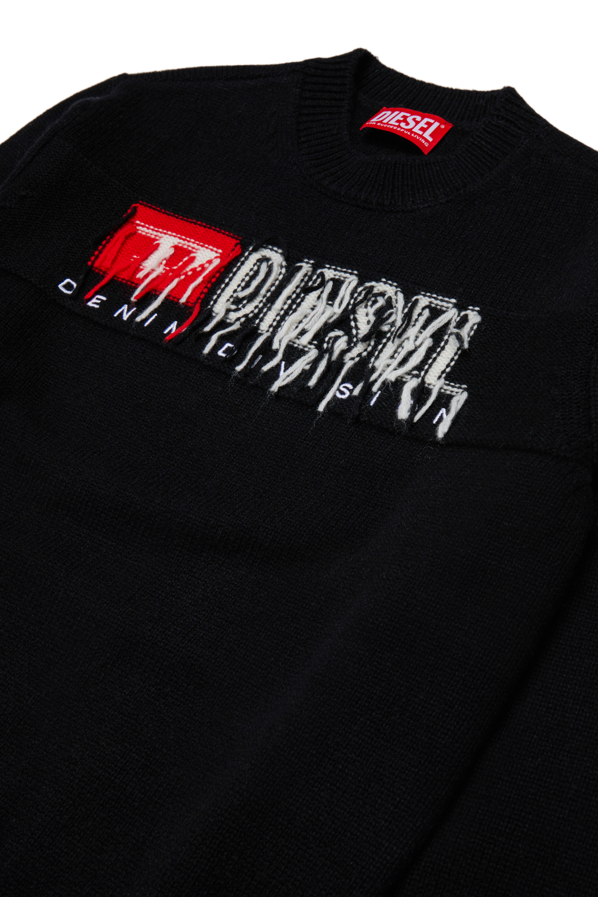 Diesel - KONZI OVER, Pull enrichi de cachemire avec logo destroyed Homme in Noir - 3