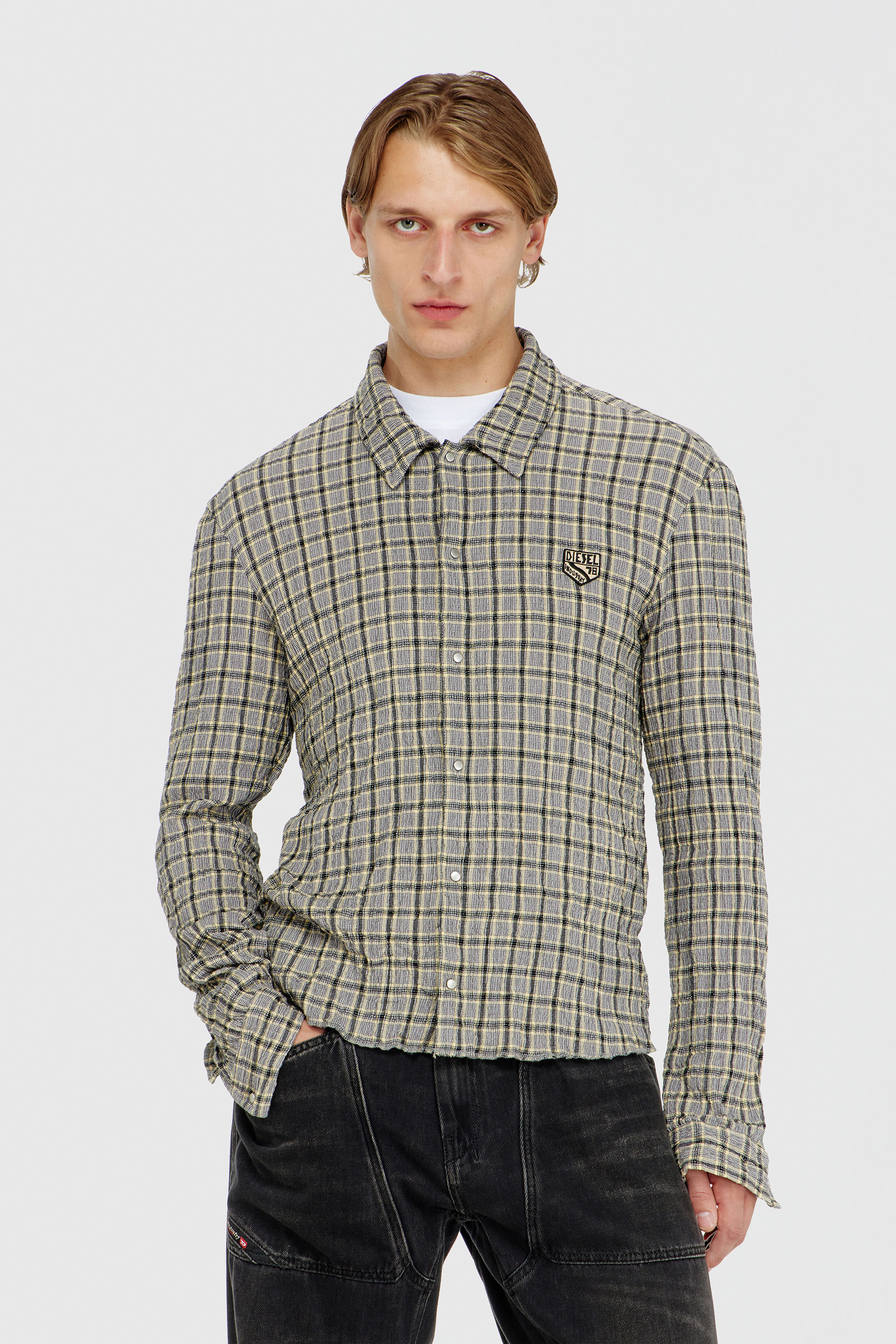 Diesel - S-SEERK, Chemise &agrave; carreaux effet seersucker Homme in Polychrome - 1
