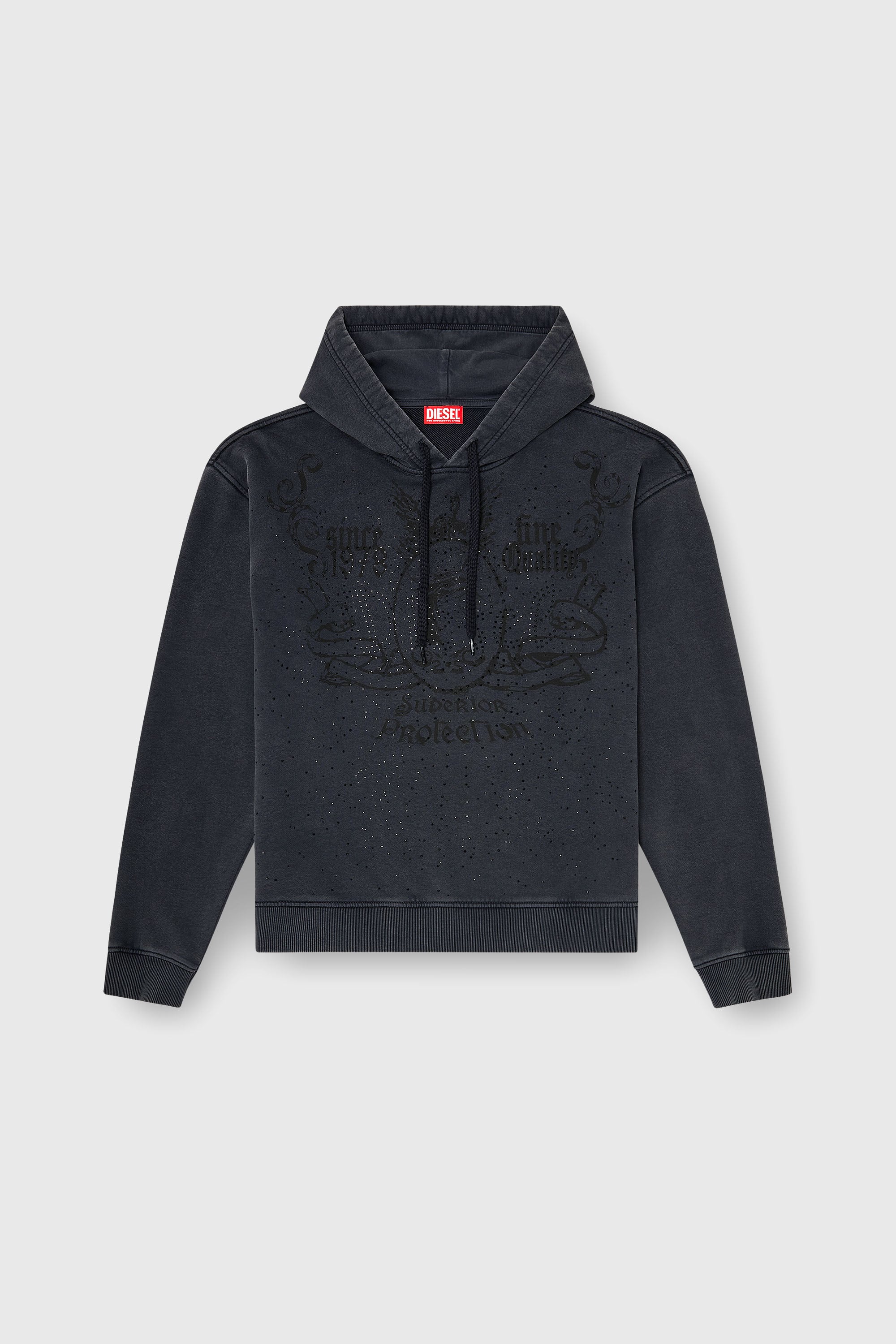 Diesel - S-NORM-HOOD-AA3, Sweat &agrave; capuche imprim&eacute; avec clous strass Homme in Gris - 2