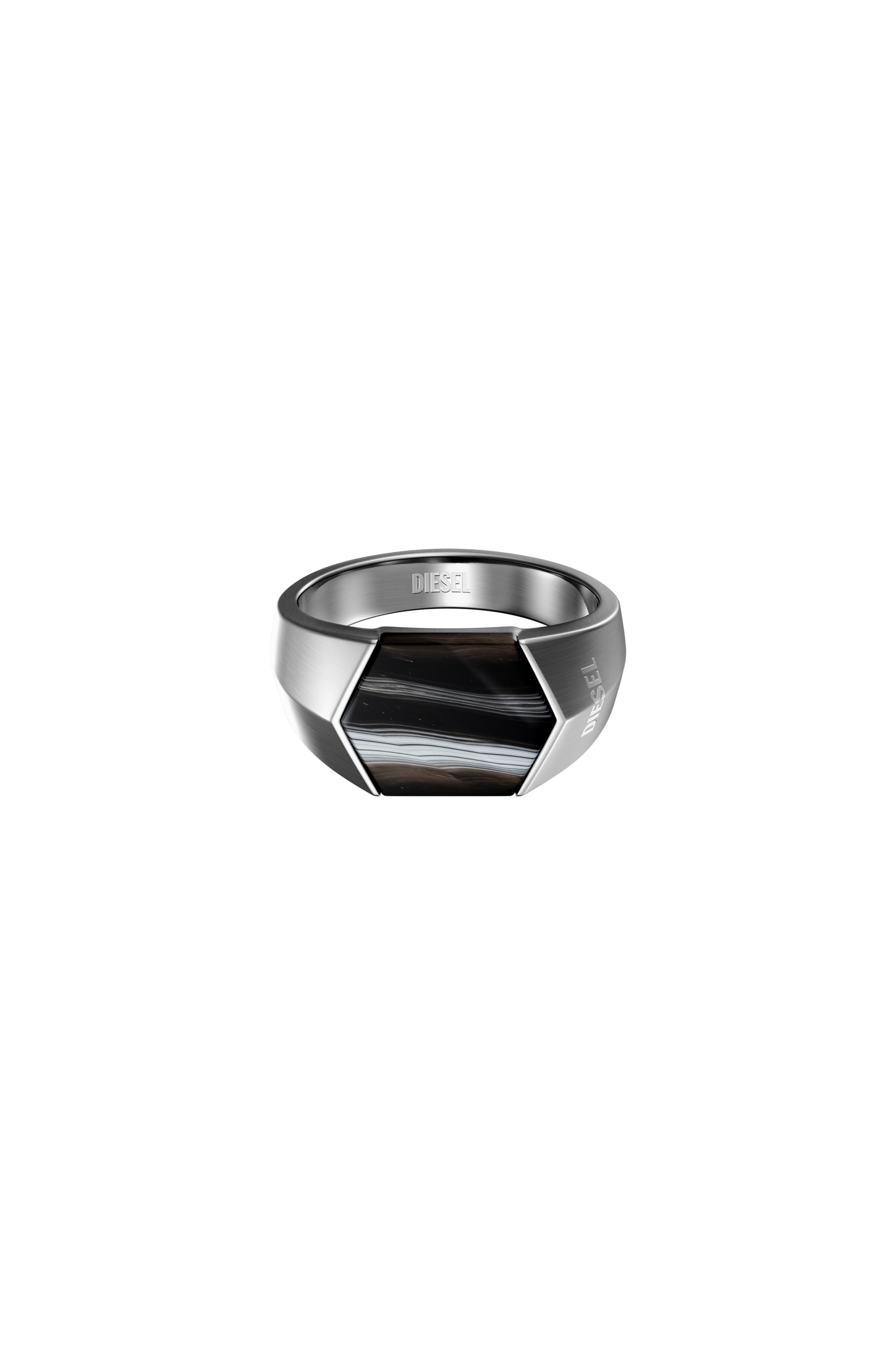 Diesel - DX1711040, Bague chevali&egrave;re en agate noire Mixte in Gris argent&eacute; - 2