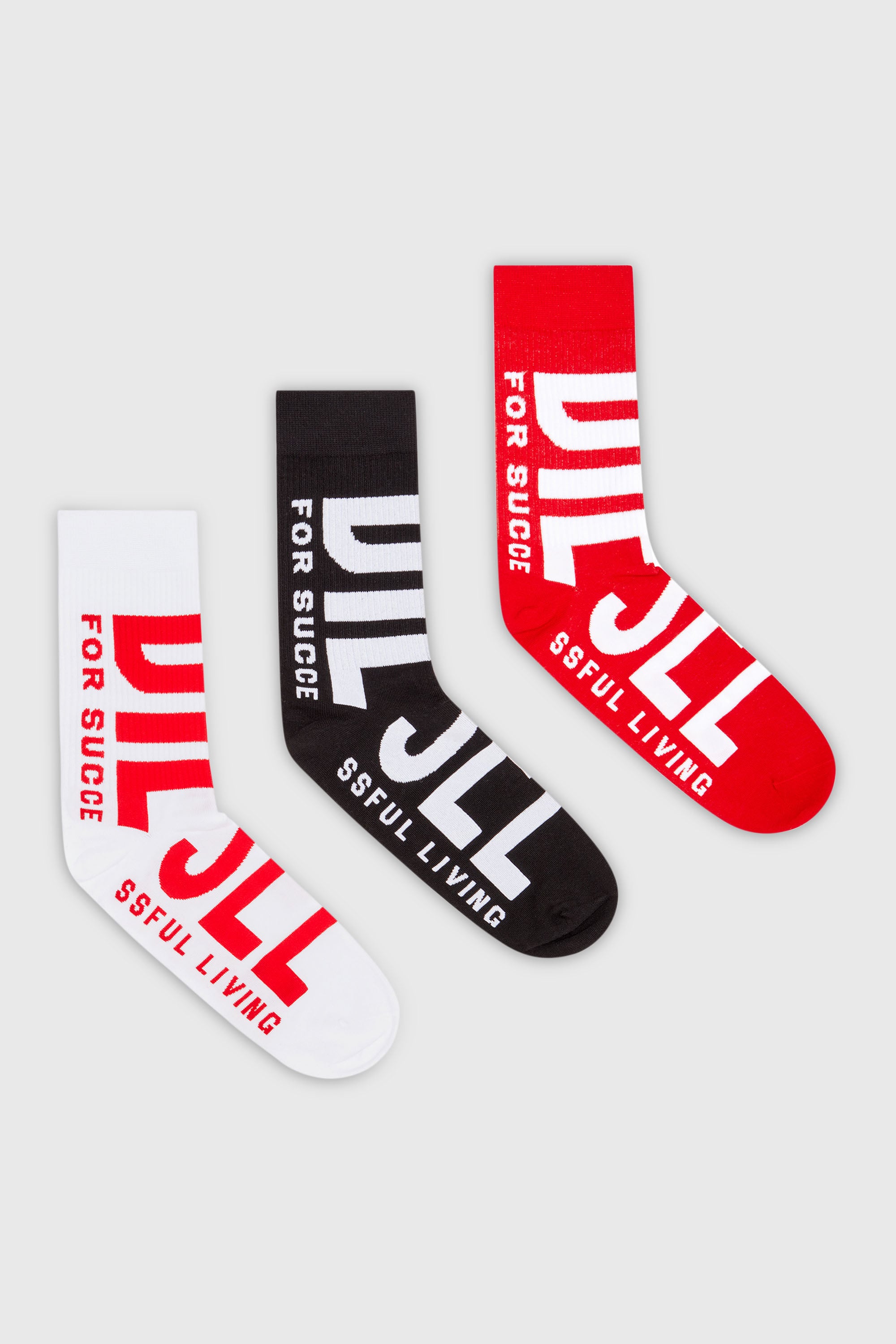 Diesel - SKM-RAY-THREEPACK, Lot de trois paires de chaussettes avec maxi logo Homme in Polychrome - 1