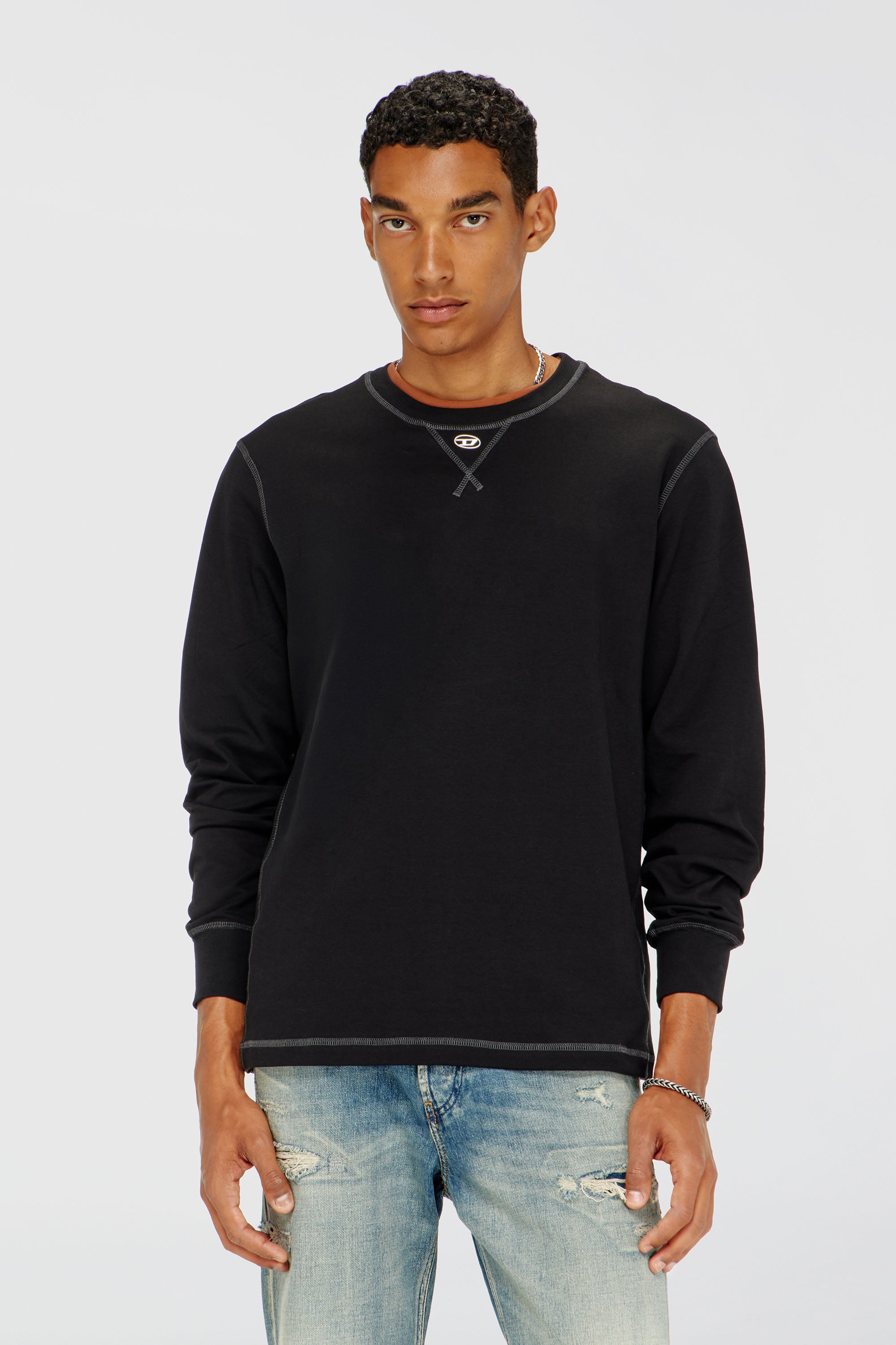 Diesel - T-MADJUST-LS-TR, T-shirt &agrave; manches longues en coton avec Oval D Homme in Gris - 1