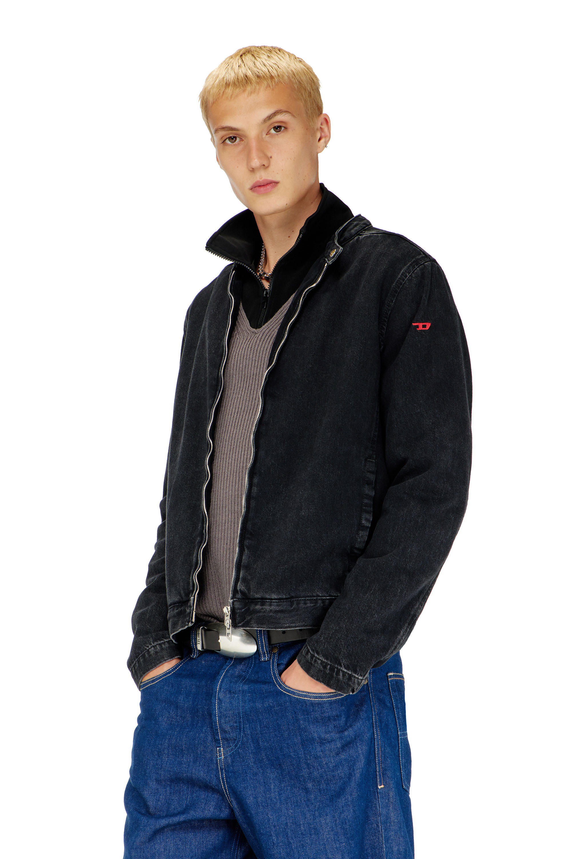 Diesel - D-GLORY, Blouson moto en denim lav&eacute; propre Homme in Noir - 1
