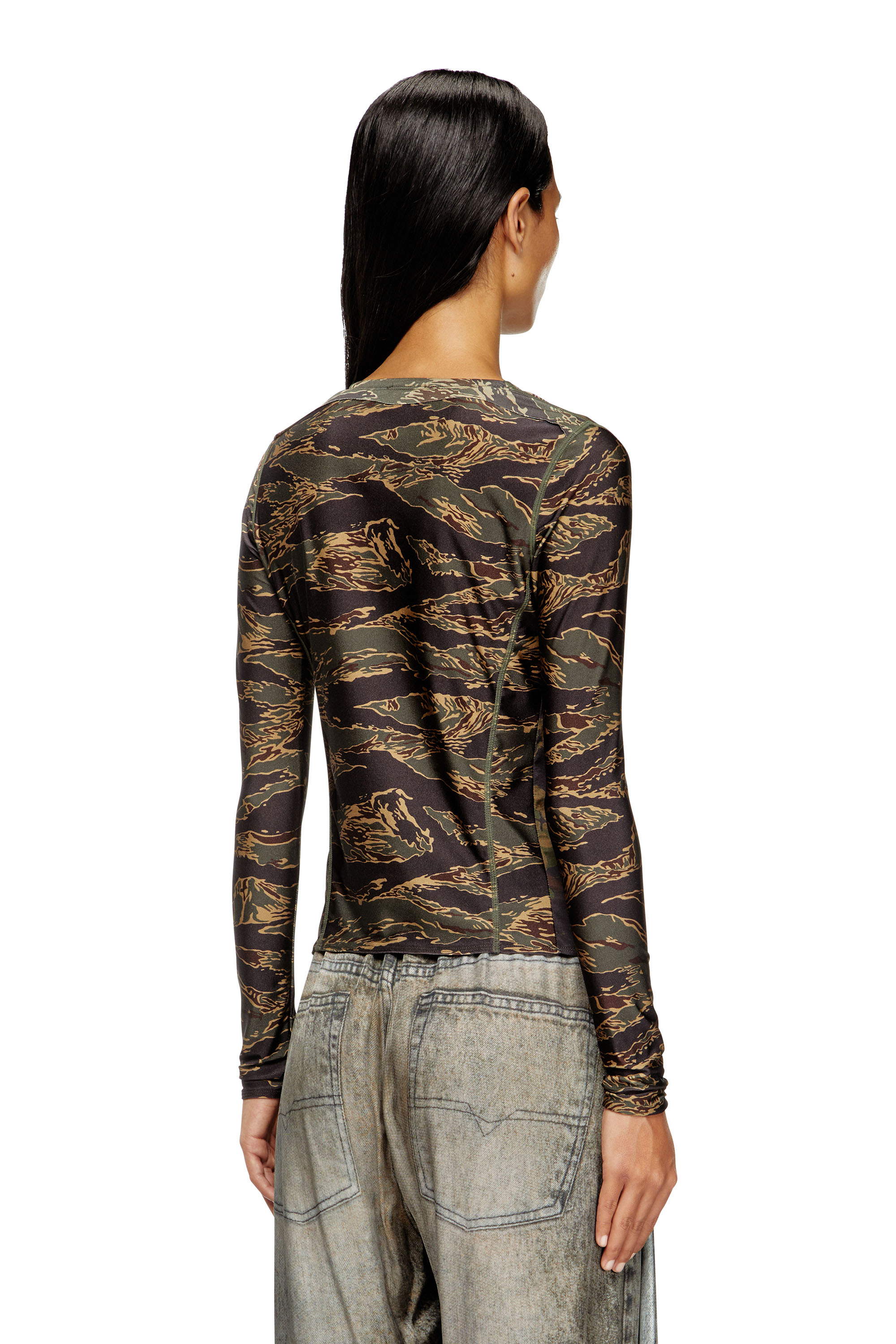 Diesel - T-AFRY, Cardigan à nouer avec imprimés camouflage mélangés Femme in Vert - 4