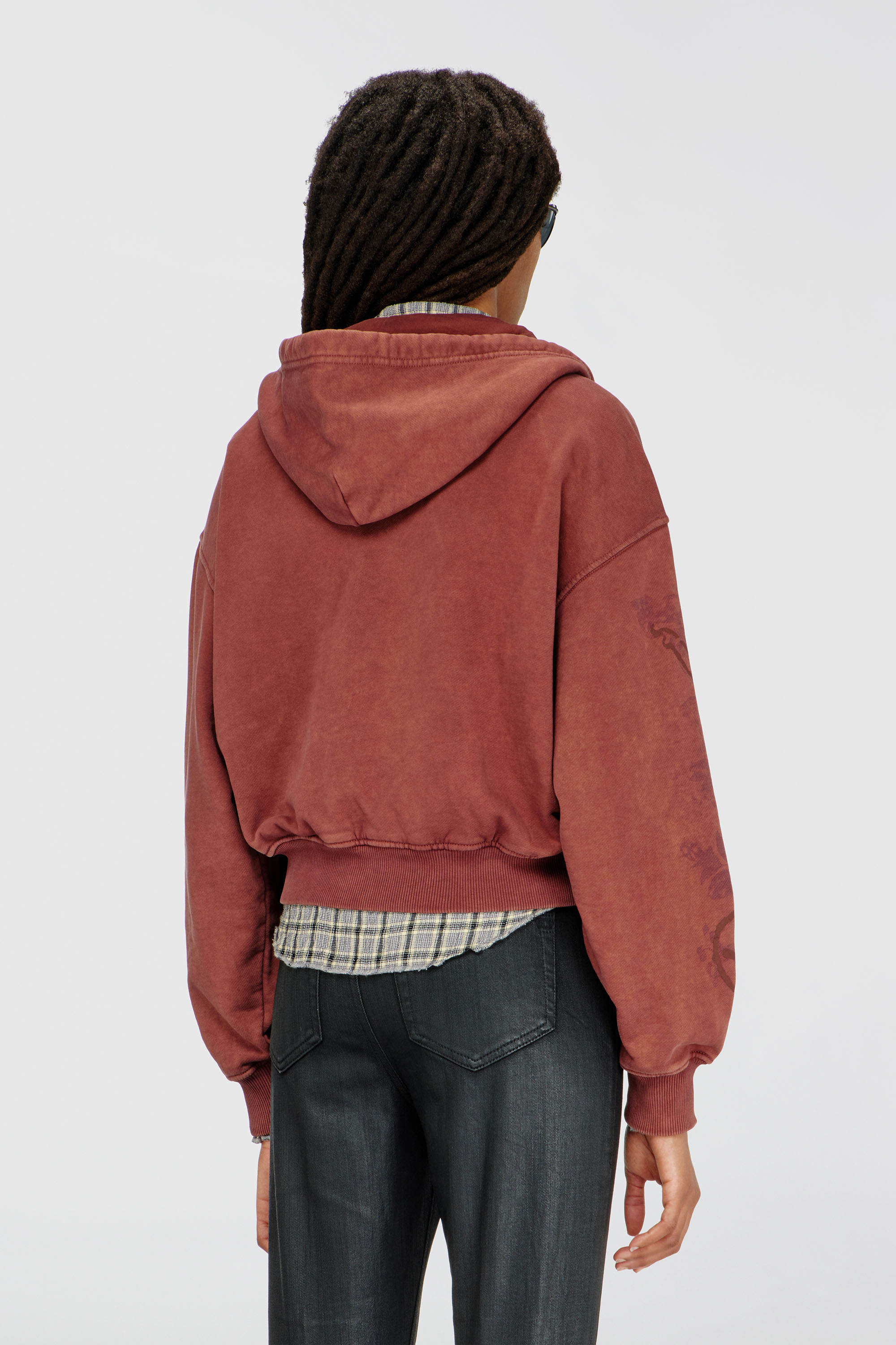 Diesel - F-ELYCY, Sweat &agrave; capuche zipp&eacute; avec logo floral en relief Femme in Rouge - 4