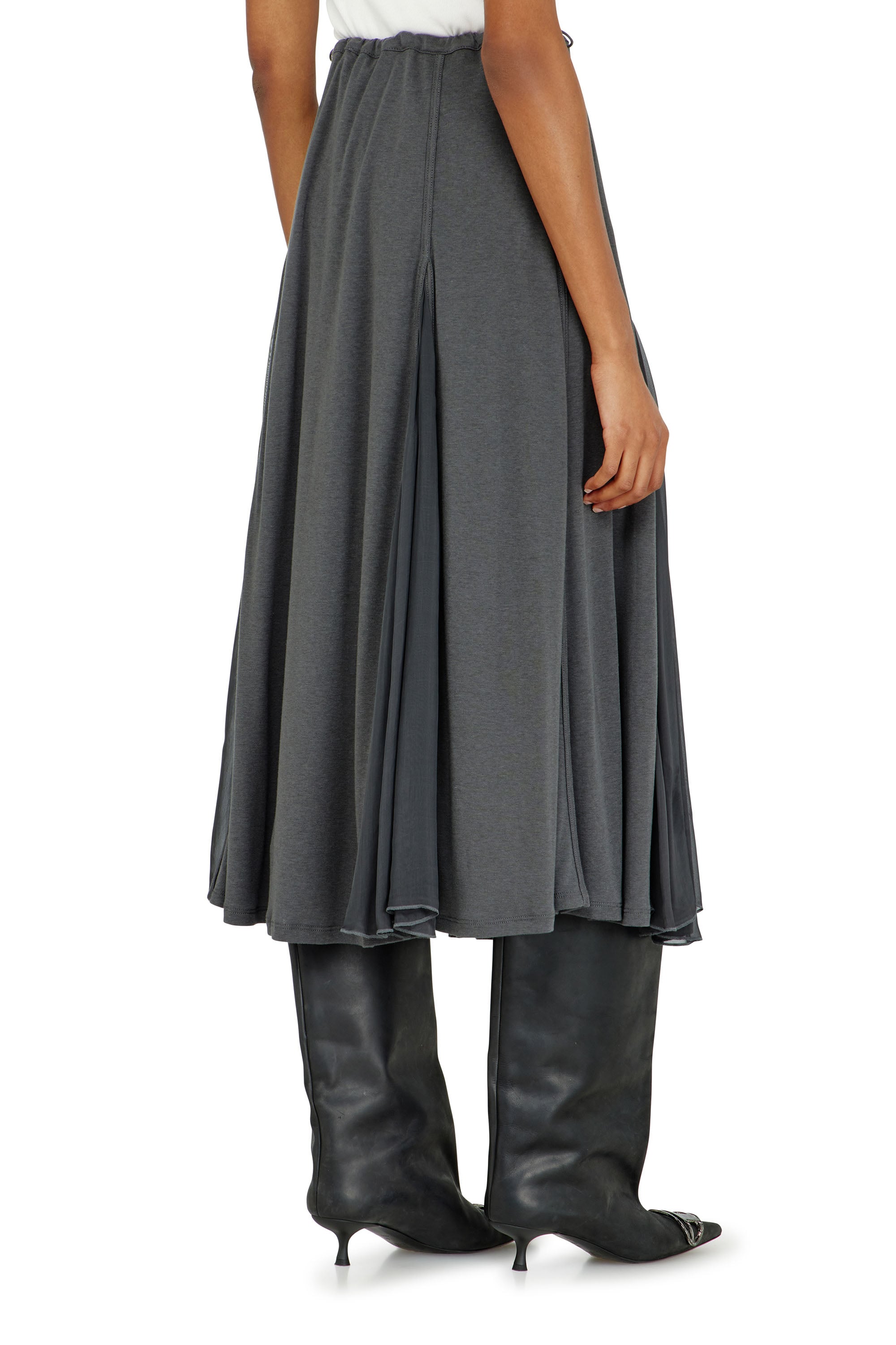 Diesel - O-LONGREI, Jupe midi en jersey c&ocirc;tel&eacute; et chiffon Femme in ToBeDefined - 3