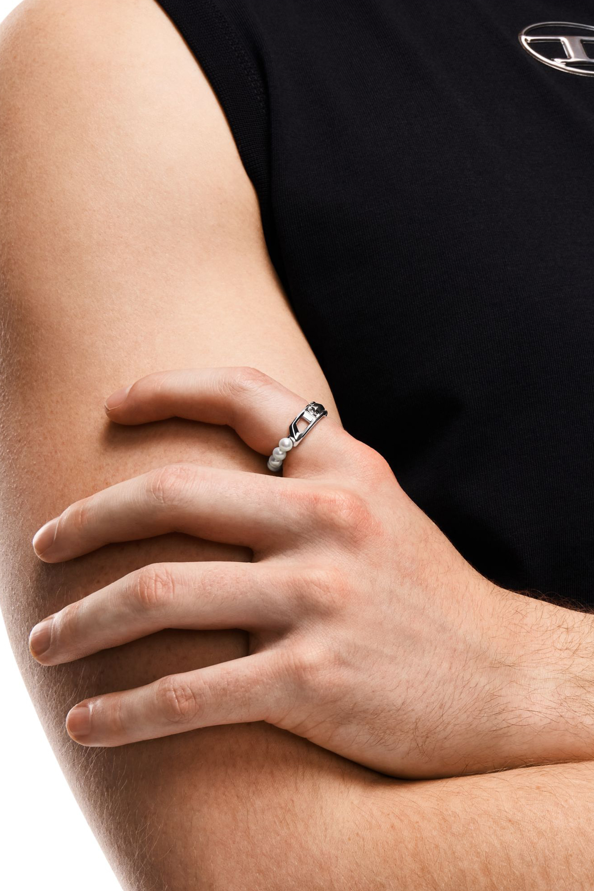 Diesel - DL1370040 STERLING SILVER JEWEL, Bague en argent sterling et perle Mixte in Gris argent&eacute; - 5