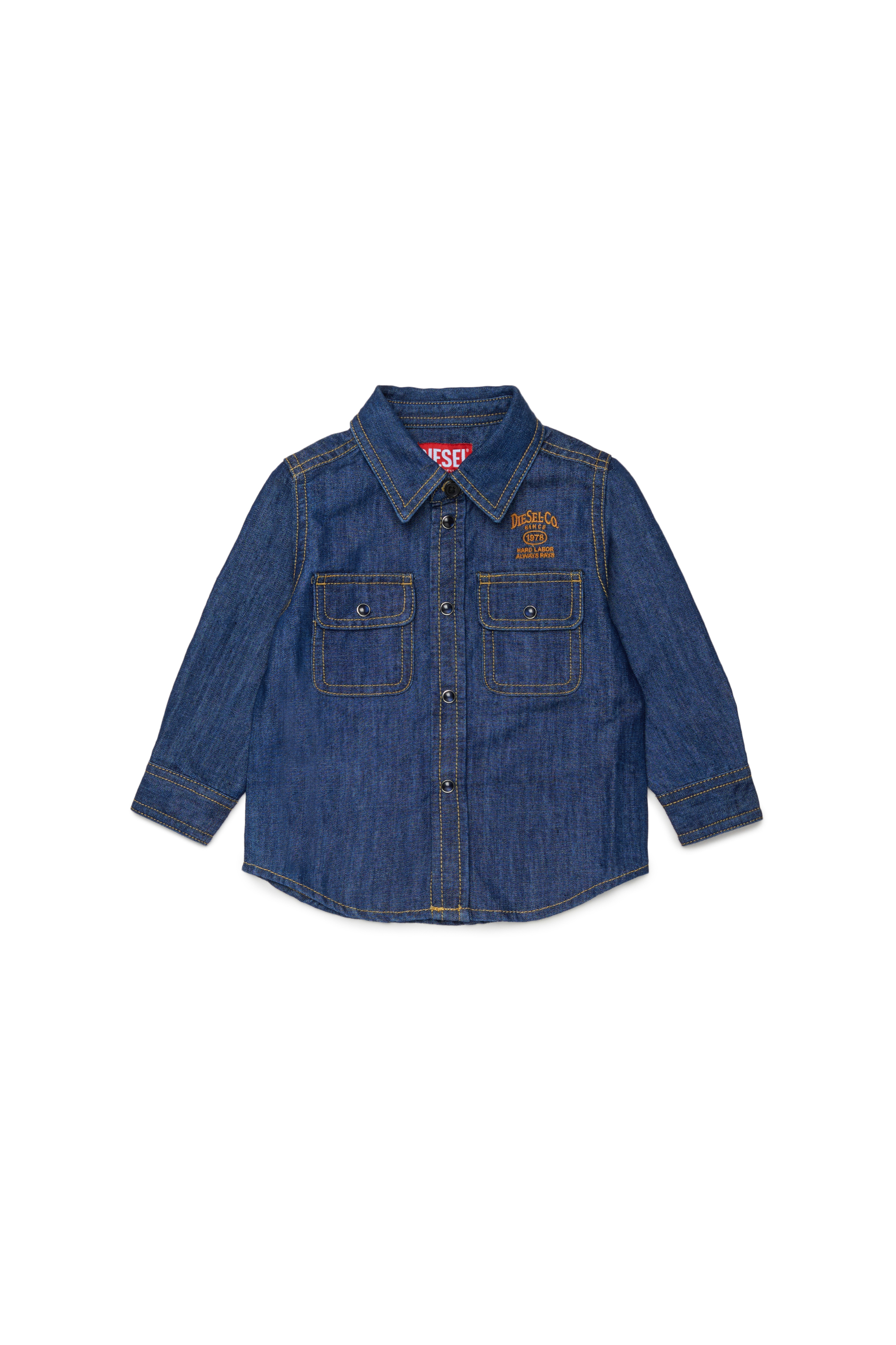 Diesel - CARTOB, Chemise en denim avec broderie logo Homme in Bleu - 1