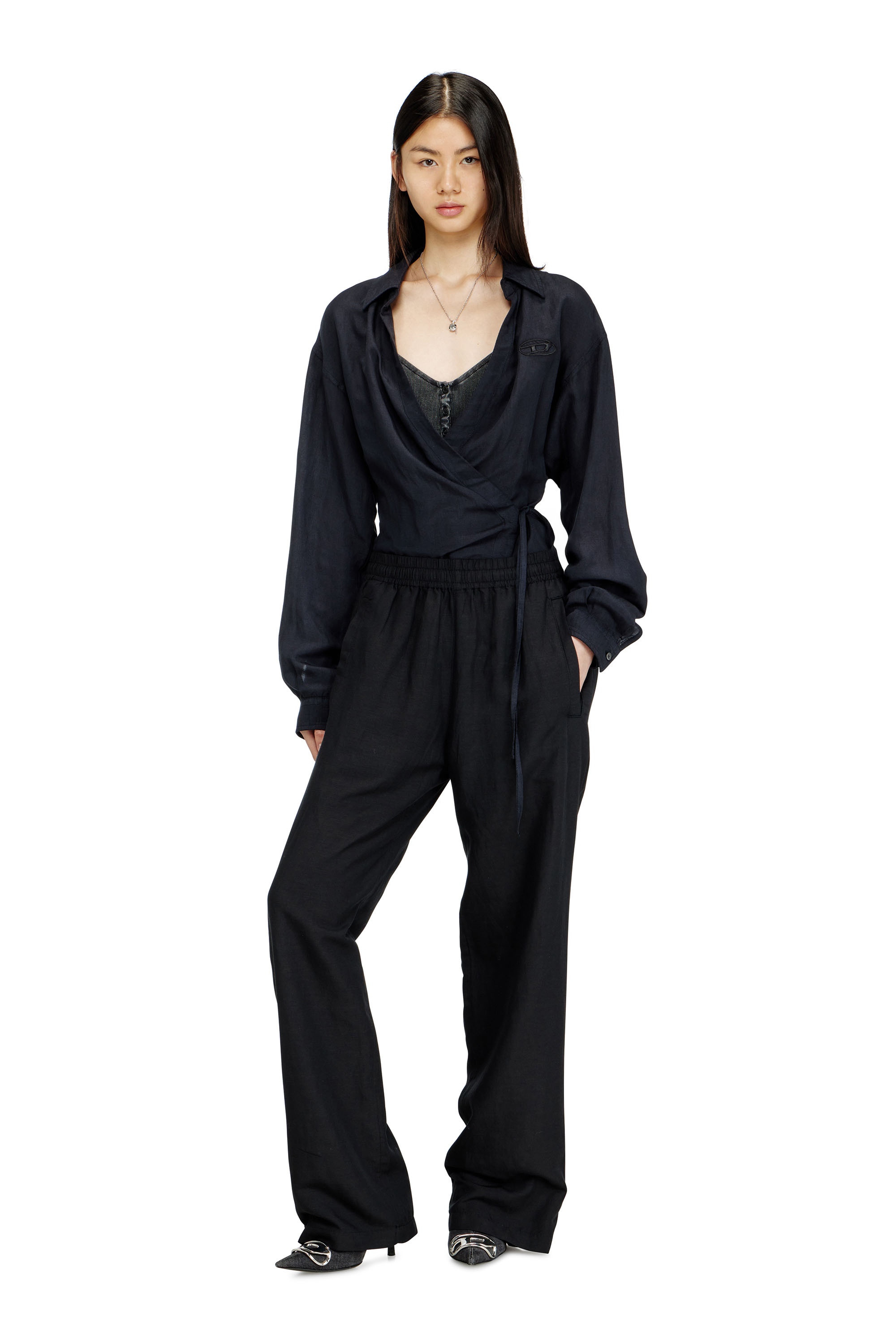 Diesel - P-THECK-PGBS, Pantalon en m&eacute;lange de lin Mixte in Noir - 4