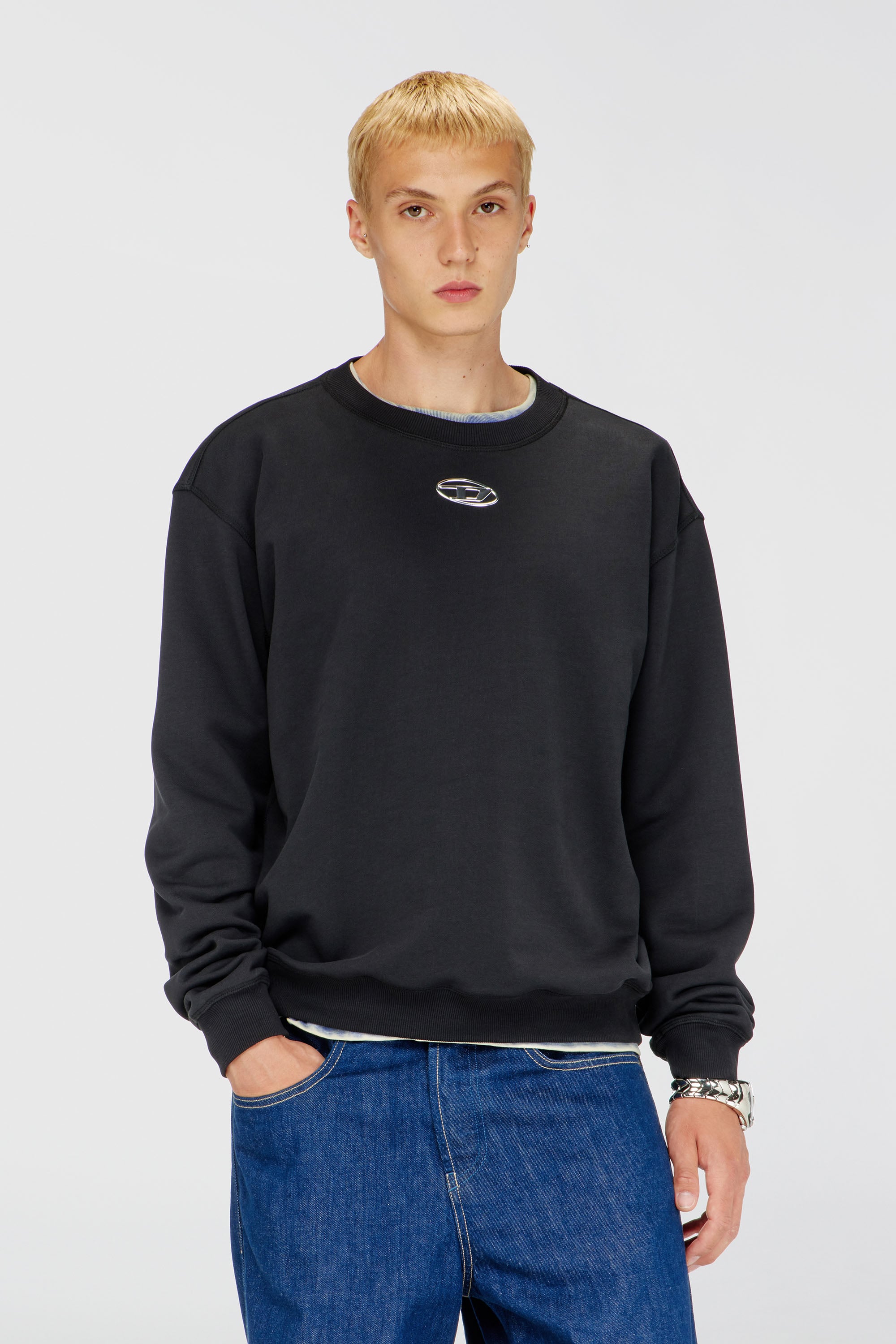 Diesel - S-NORM-IOD, Sweat r&eacute;gulier avec Oval D m&eacute;tallique Homme in Noir - 1