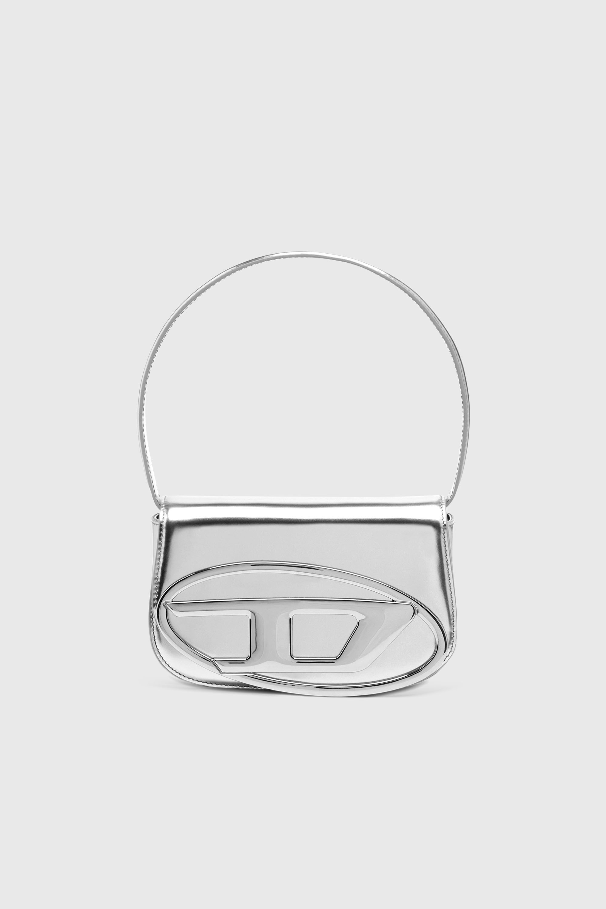 Diesel - 1DR, 1DR-Sac iconique &agrave; bandouli&egrave;re en cuir effet miroir Femme in Gris argent&eacute; - 1