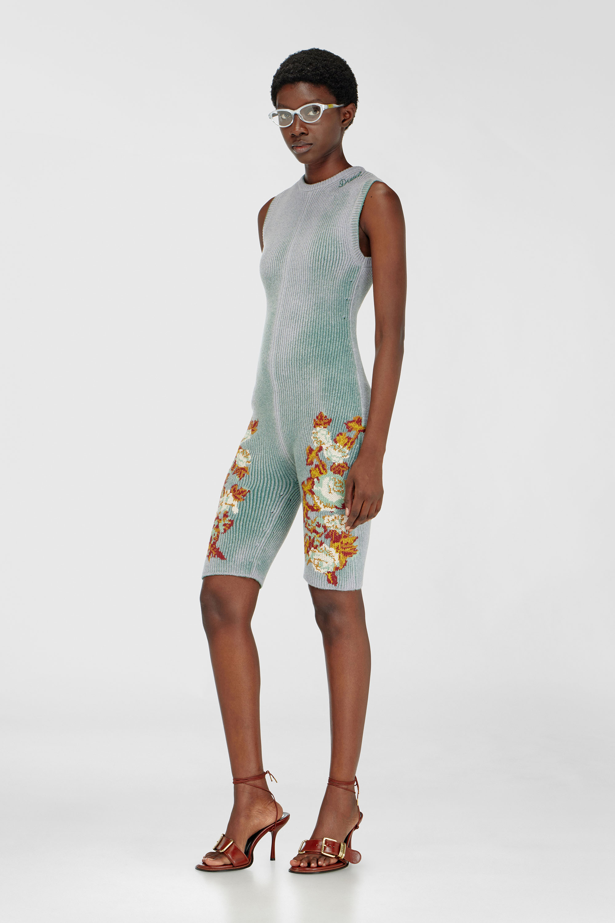 Diesel - M-RAREM, Woman's Knitted playsuit with floral motif in null - 3