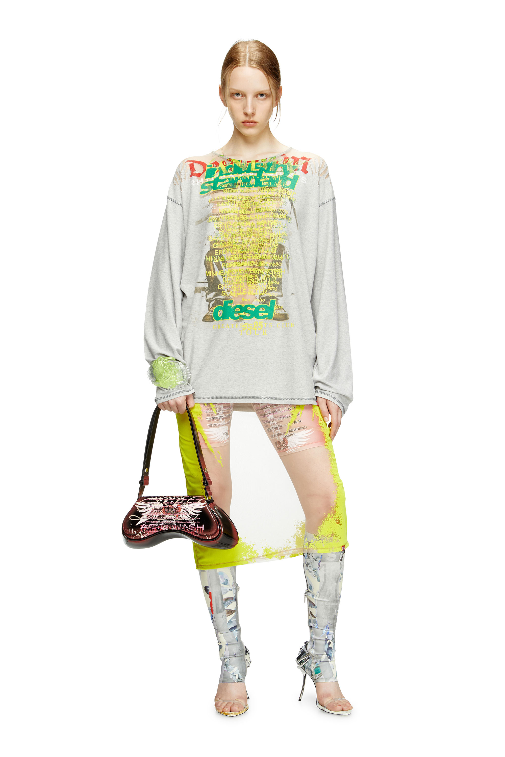 Diesel - T-JERRY-B, T-shirt à manches longues avec imprimé paroles Mixte in Gris - 7