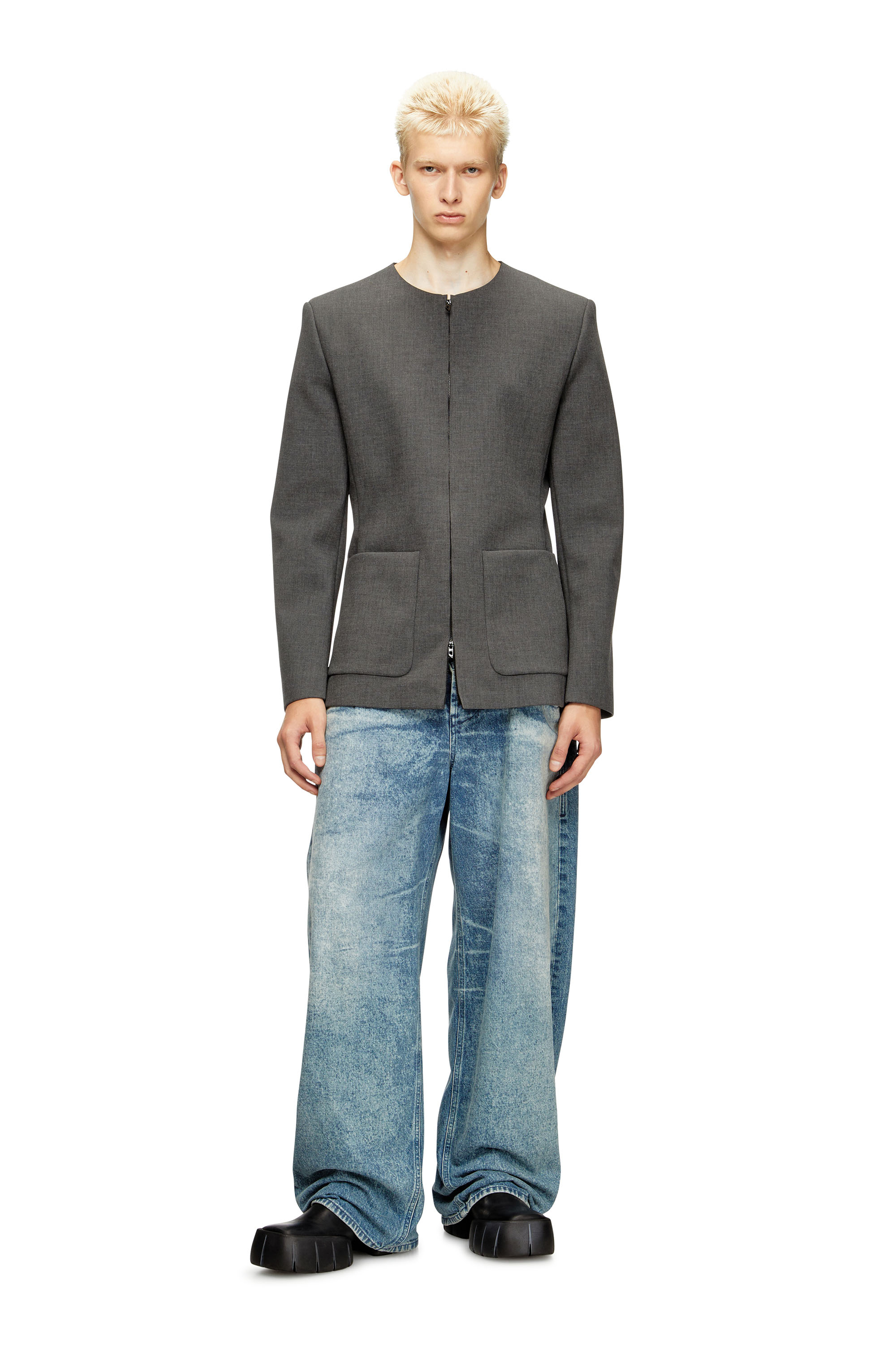 Diesel - J-CESAR-NEO, Veste sans col en tissu contrecollé néoprène Homme in Gris - 2