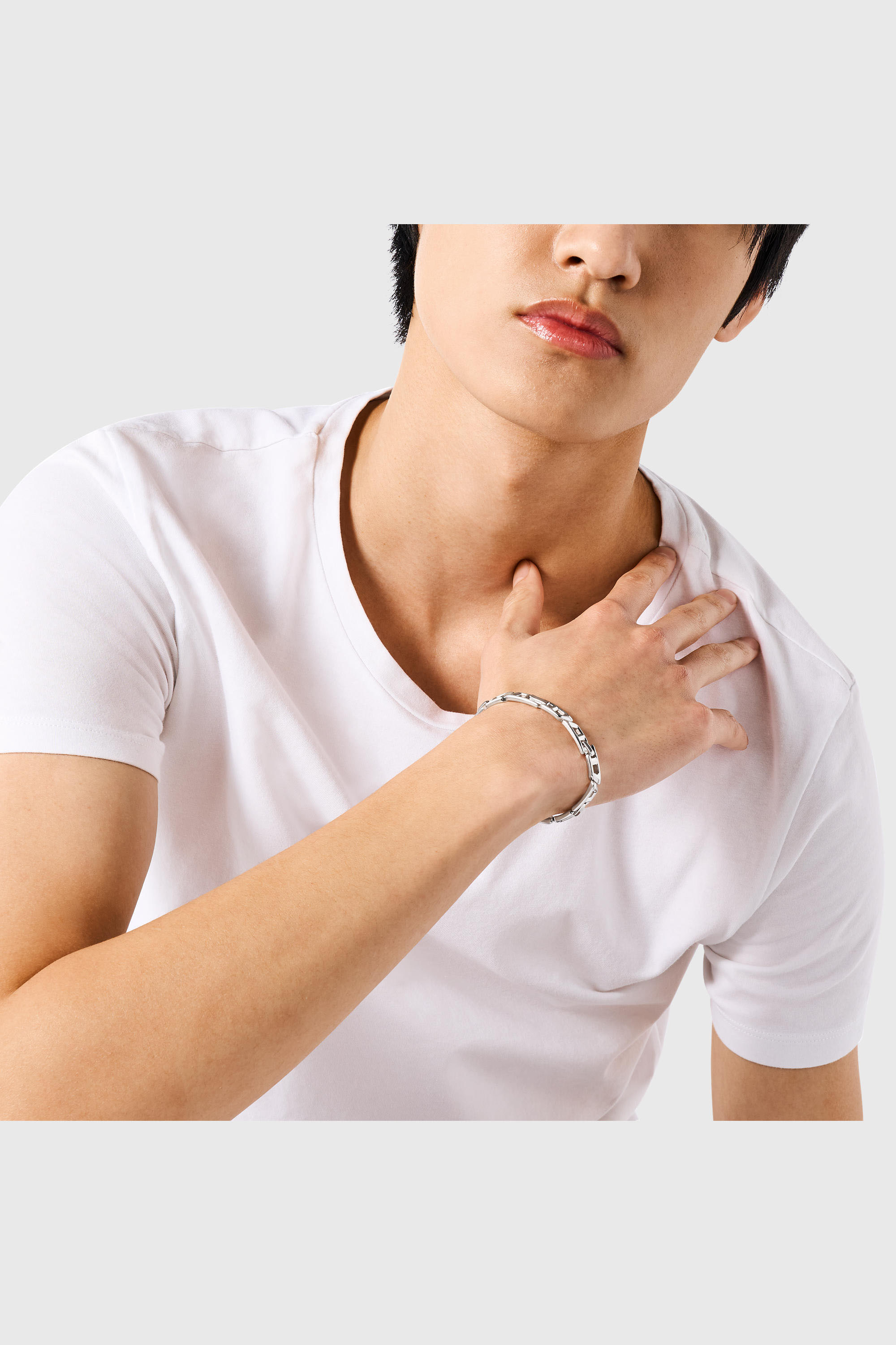 Diesel - DL1350040 STERLING SILVER JEWEL, Bracelet Link en argent sterling avec logo D. Mixte in Gris argent&eacute; - 4