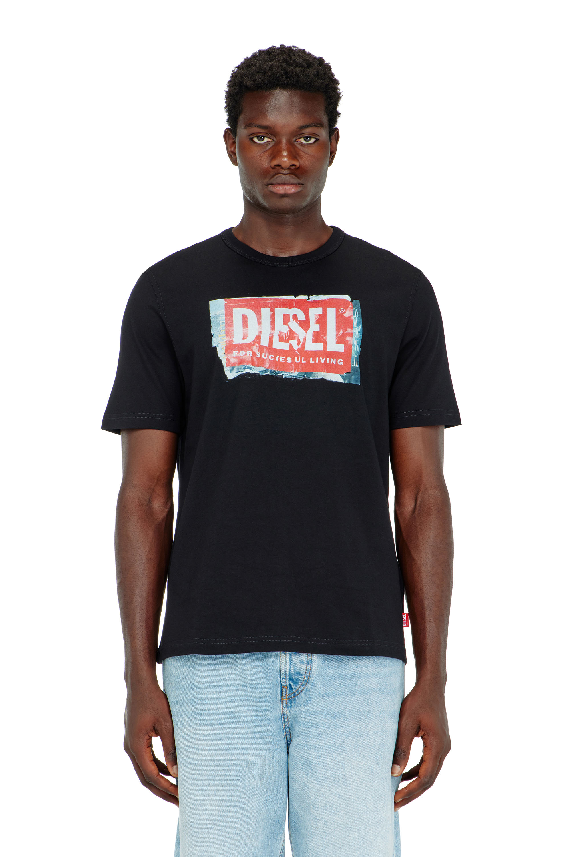 Diesel - T-ADJUST-Q6, T-shirt avec logo effet froiss&eacute; Homme in Noir - 1