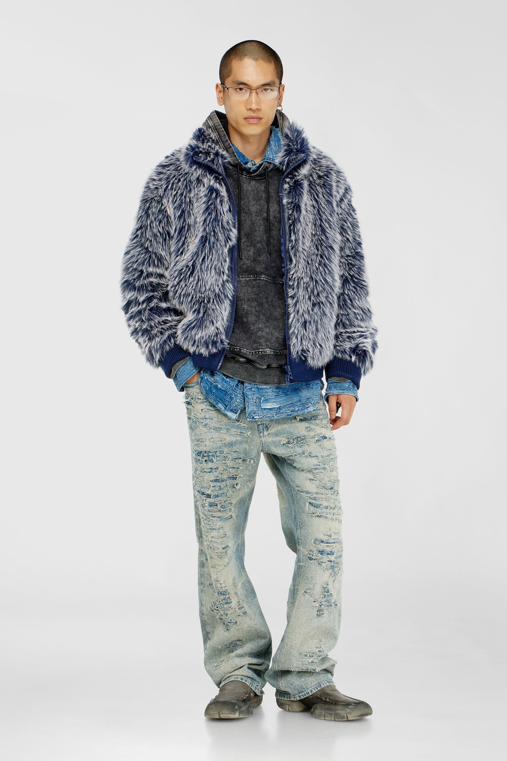 Diesel - W-VICTOR, Veste d'hiver shaggy Homme in Bleu - 2